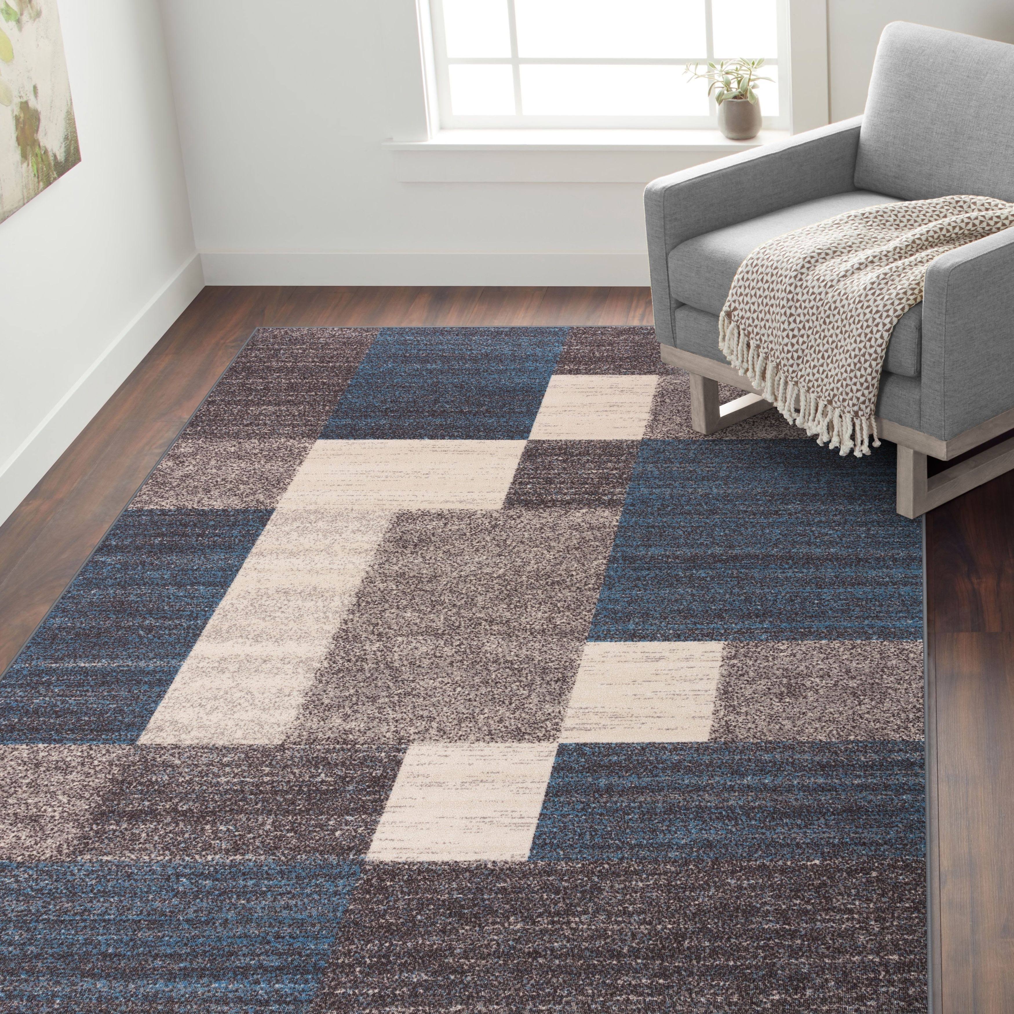 Modern Boxes Design Non-Slip (Non-Skid) Area Rug - 3'3