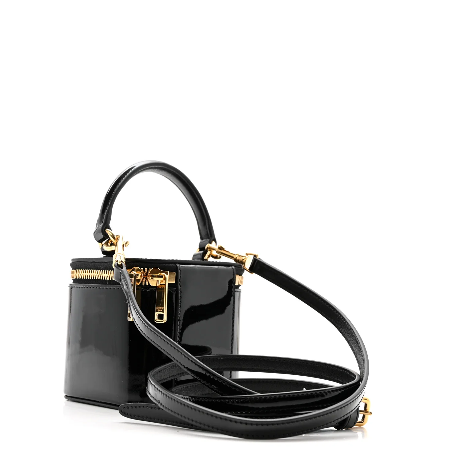 Patent Calfskin Triomphe Mini Vanity Case Black