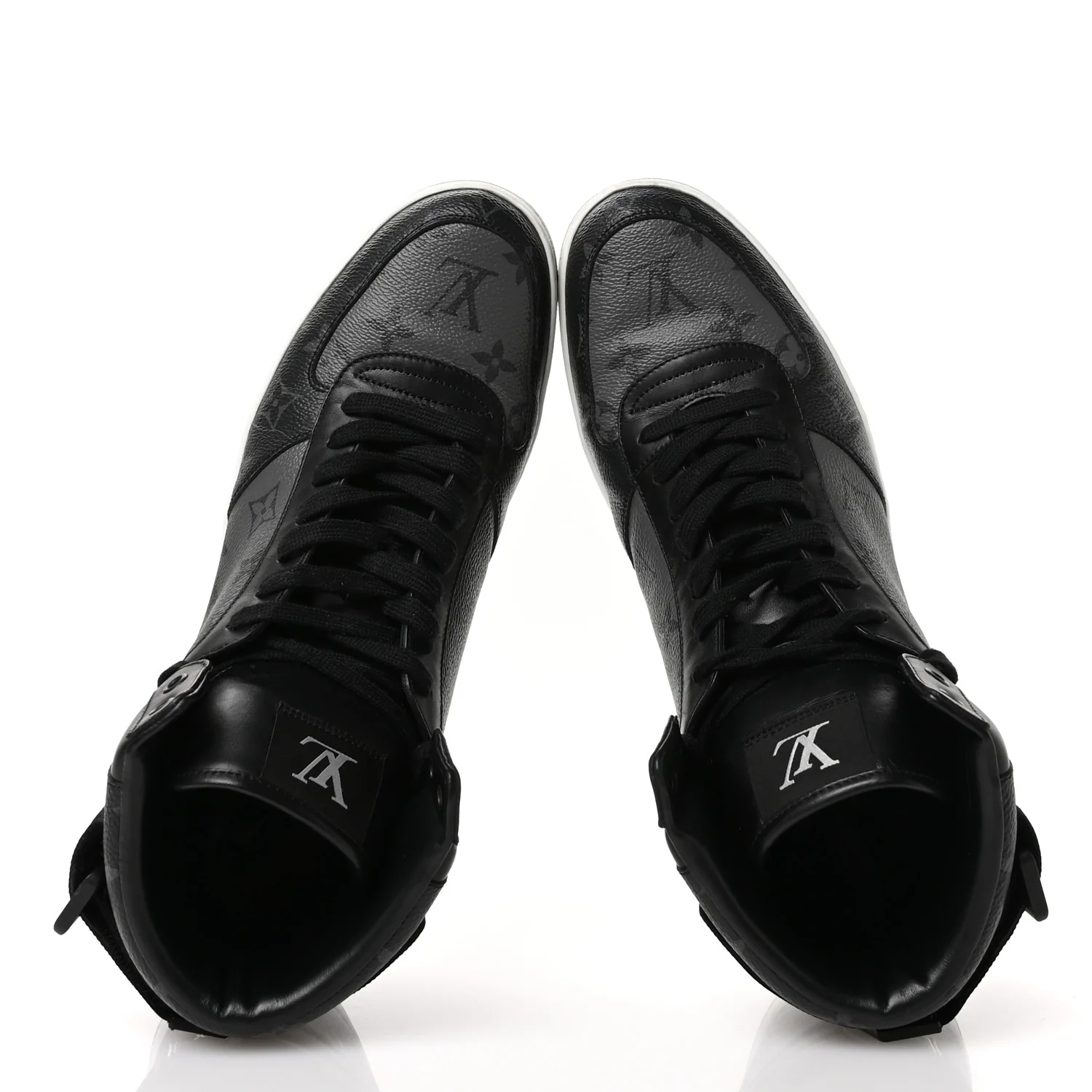 Calfskin Monogram Eclipse Mens Rivoli High Top Sneakers 10 Black Grey