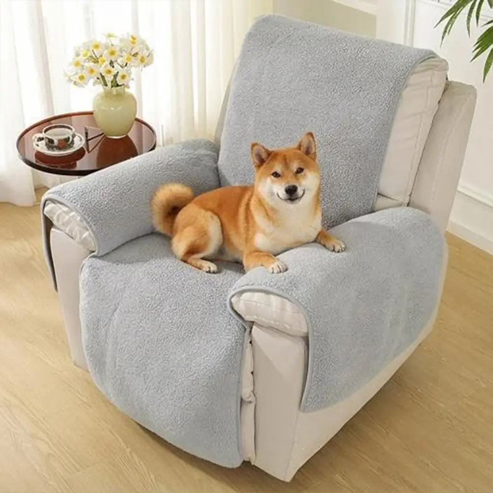 Thick Fuzzy Faux Sherpa Fleece Recliner Chair Cover with Elastic Straps