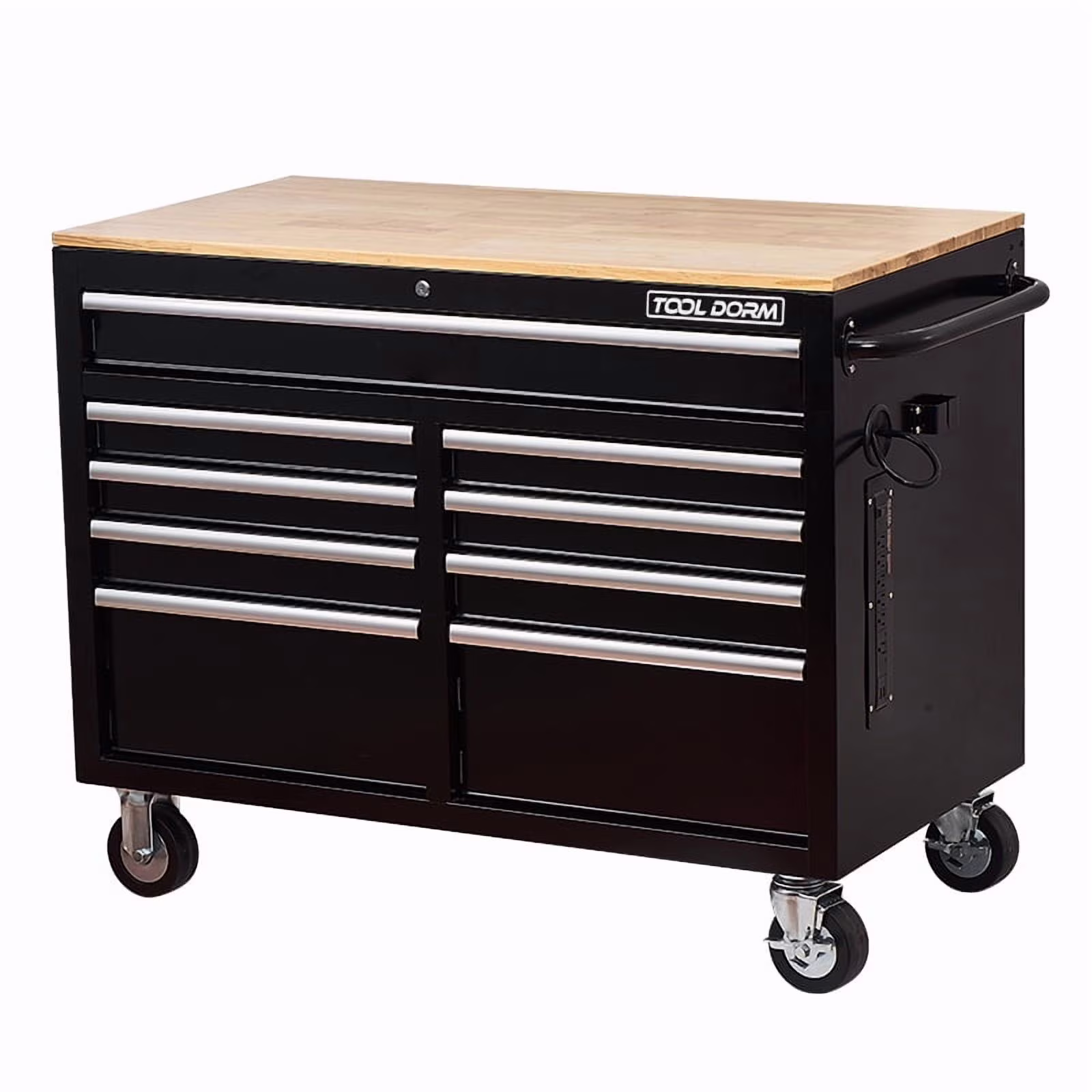 Rolling Tool Chest Extra - Deep 46in 9 - Drawers, Mobile Tool Storage Cabinet/Work Bench with Wooden Top/Power Strip, Equipped with Casters, Handle, Liner, and Locking System, 1200 lb Capacity