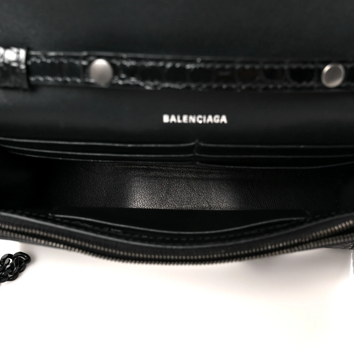 Shiny Calfskin Monochrome Crocodile Embossed Hourglass Chain Bag Black
