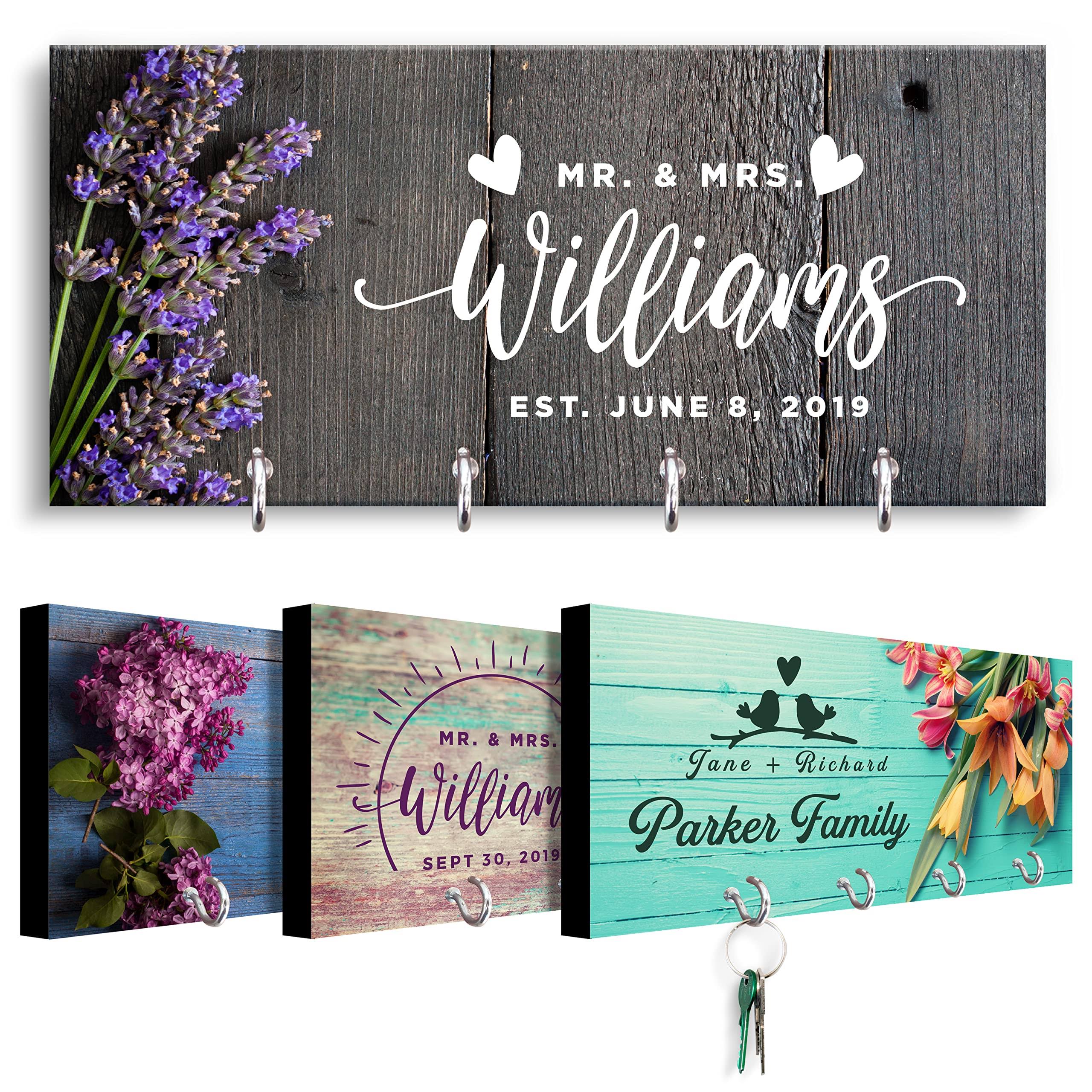 Personalized Key Holder for Wall - Custom Key Hanger with Family Name | 12 Designs, 8 Background Options | Housewarming Gifts for New Home, Wedding
