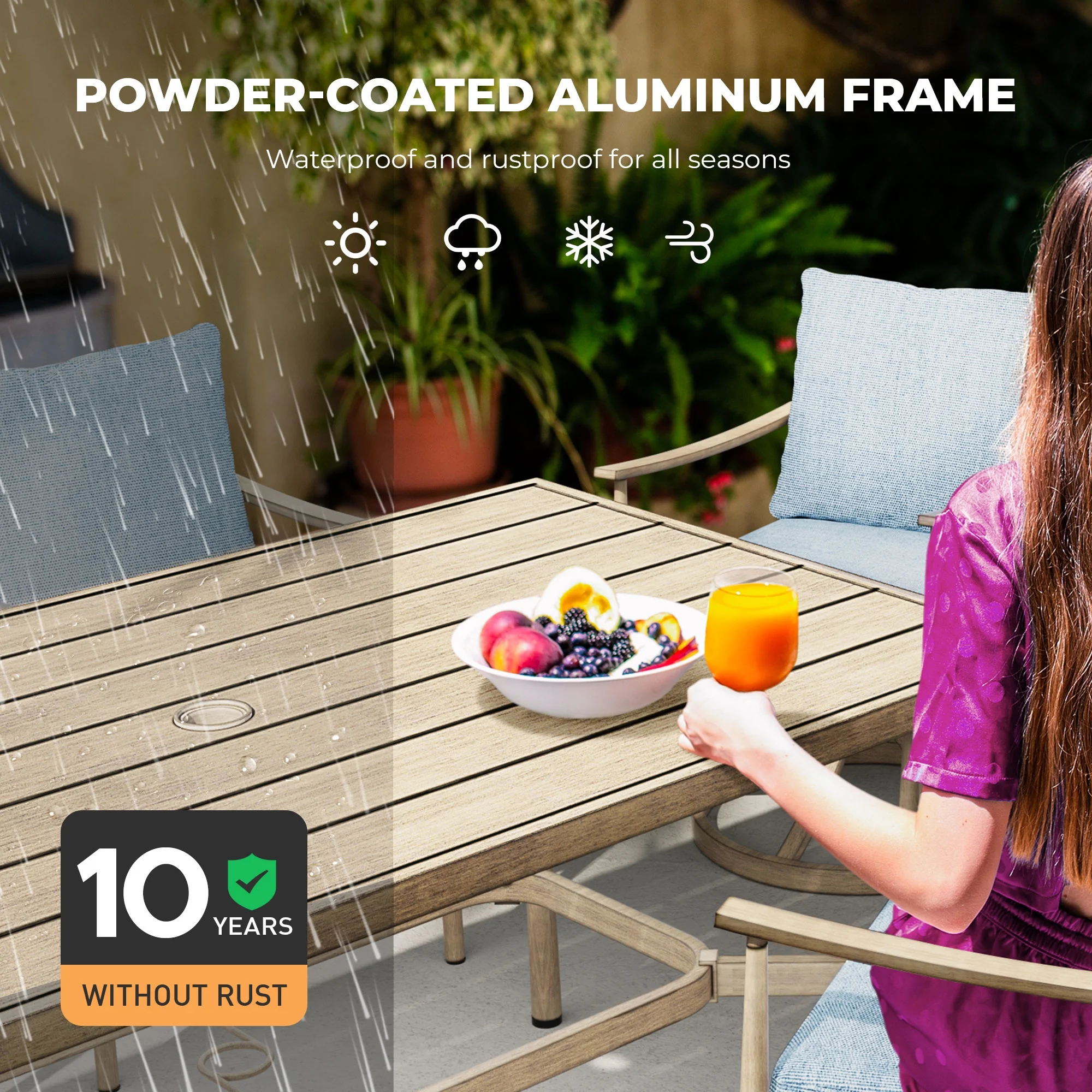 7-Piece Outdoor Dining Set for 6, Aluminum Patio Dining Set Includes 6 Dining Chairs and 1 Large Rectangular Table with Umbrella Hole, Patio Furniture Set for Lawn, Porch, Backyard, Grey(7PCS / Leg Chair/Gray) - Image 10