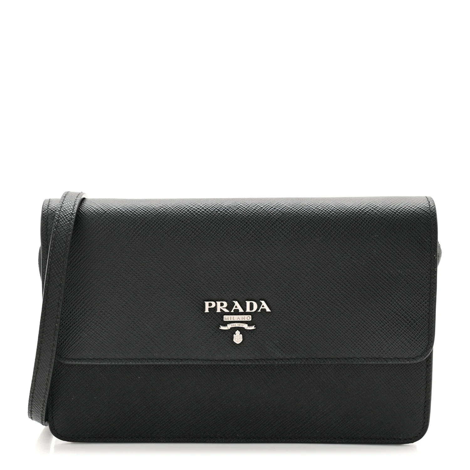 Saffiano Metal Flap Wallet With Strap Black