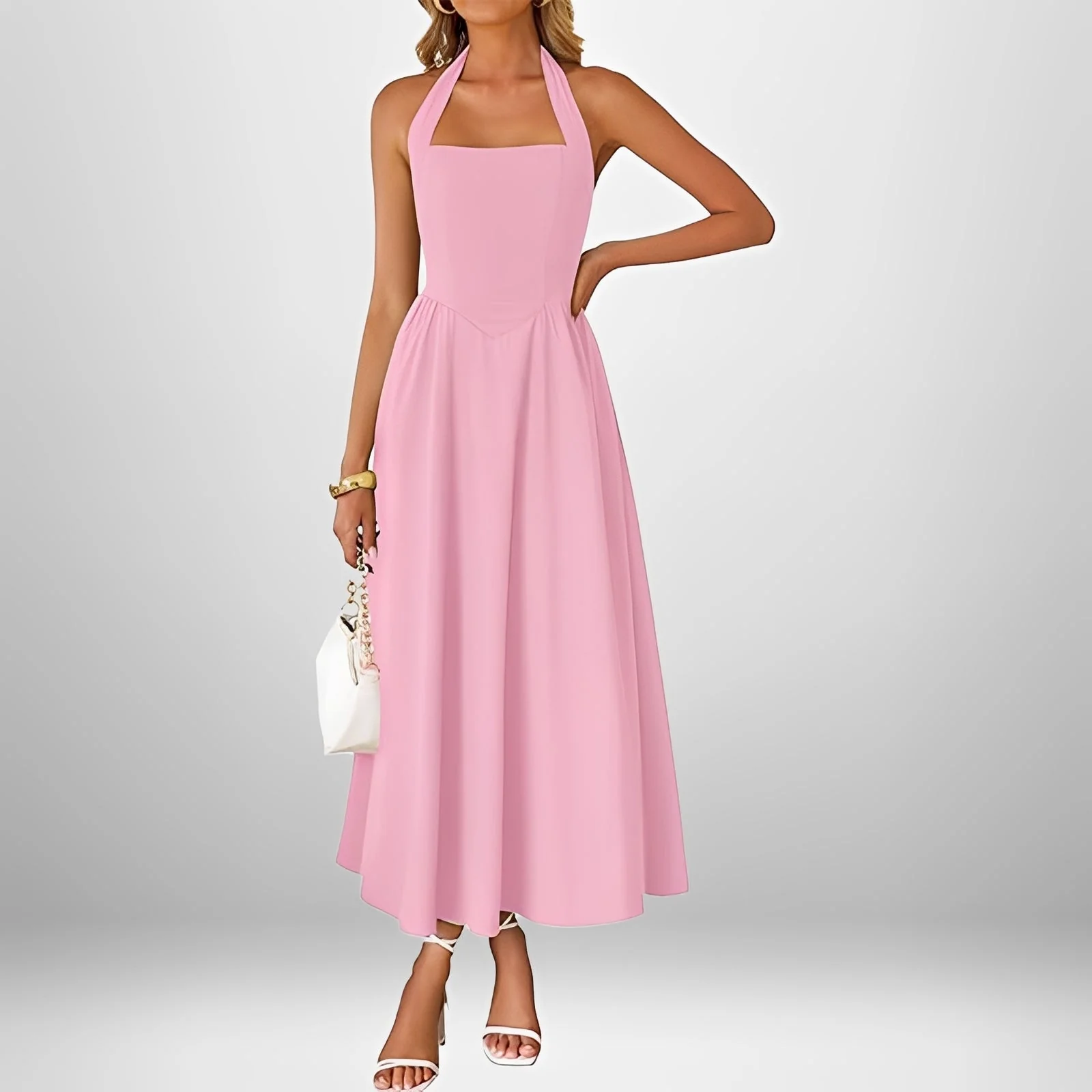 Joanna - Robe Midi Élégante à Col Halter