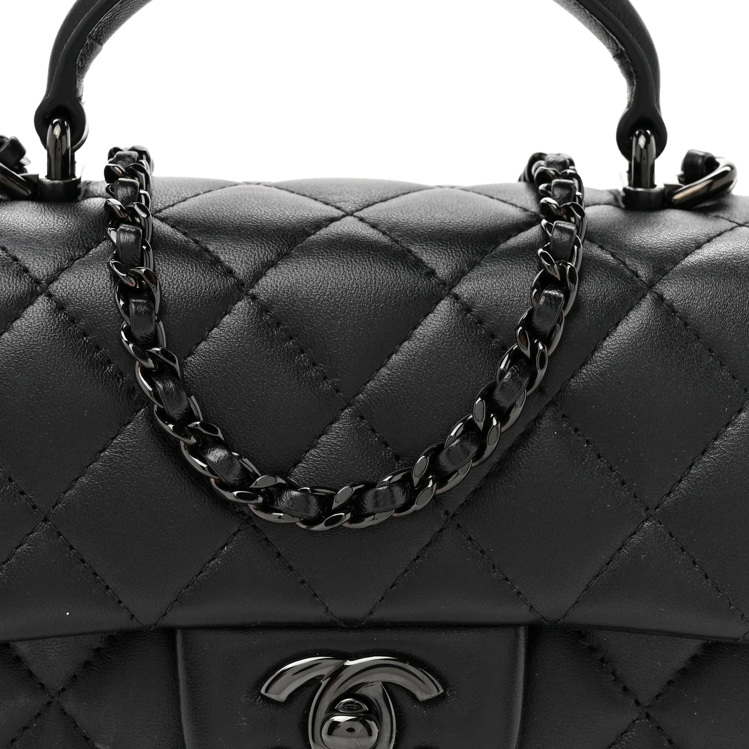 Lambskin Quilted Mini Top Handle Rectangular Flap So Black