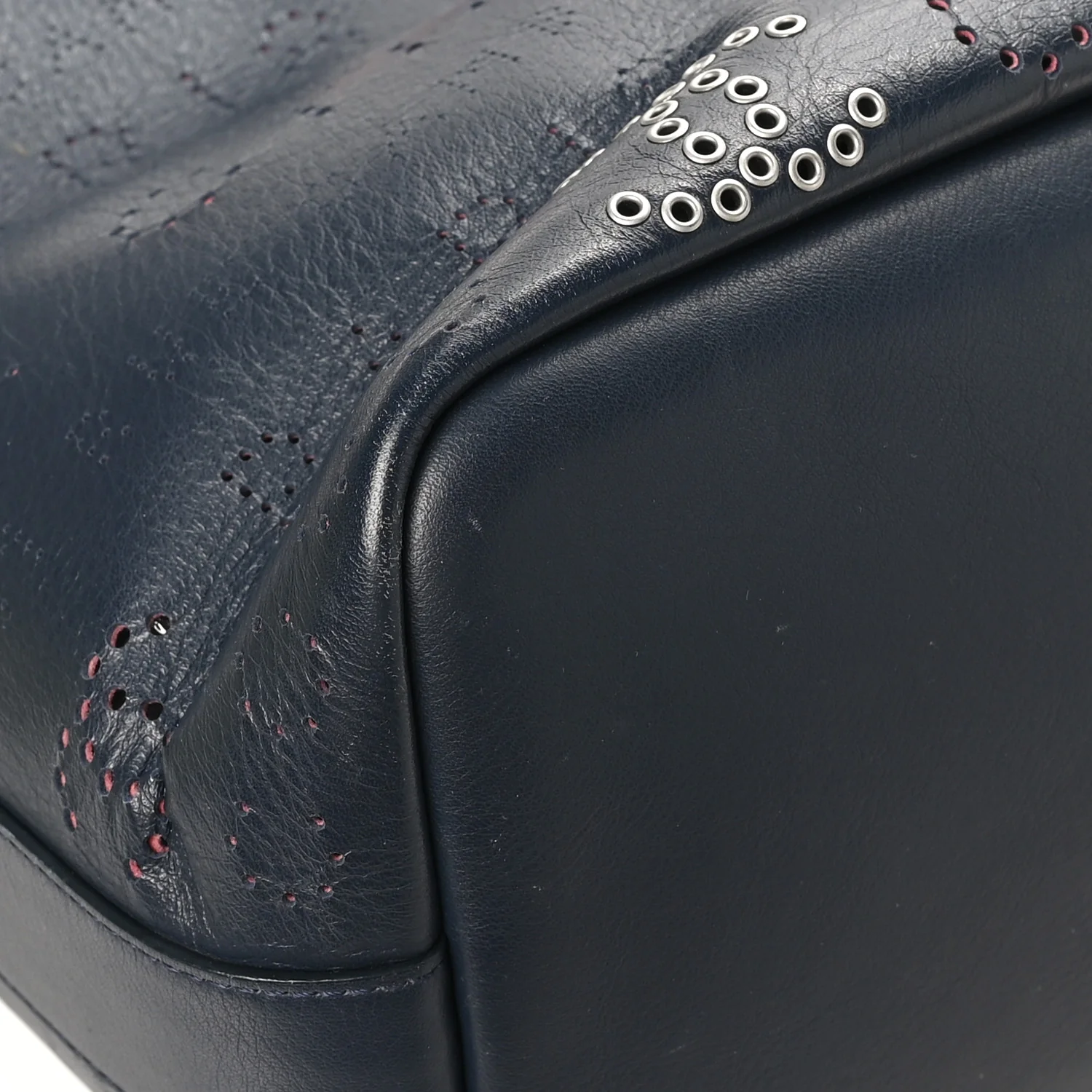 Calfskin Tweed Small Logo Eyelets Shopping Tote Navy Blue
