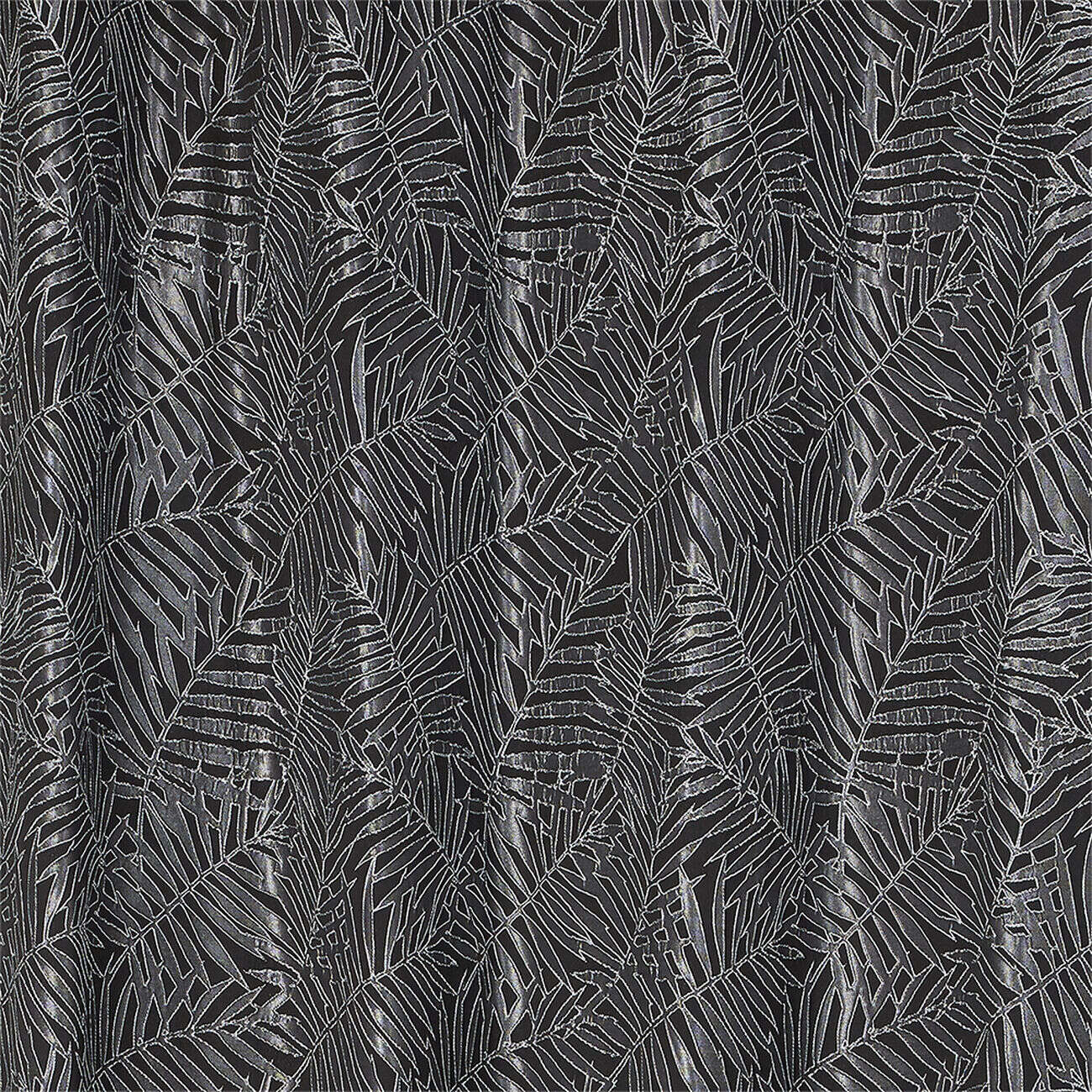 Rideau jacquard à oeillets motif feuille tropicale noir et gris