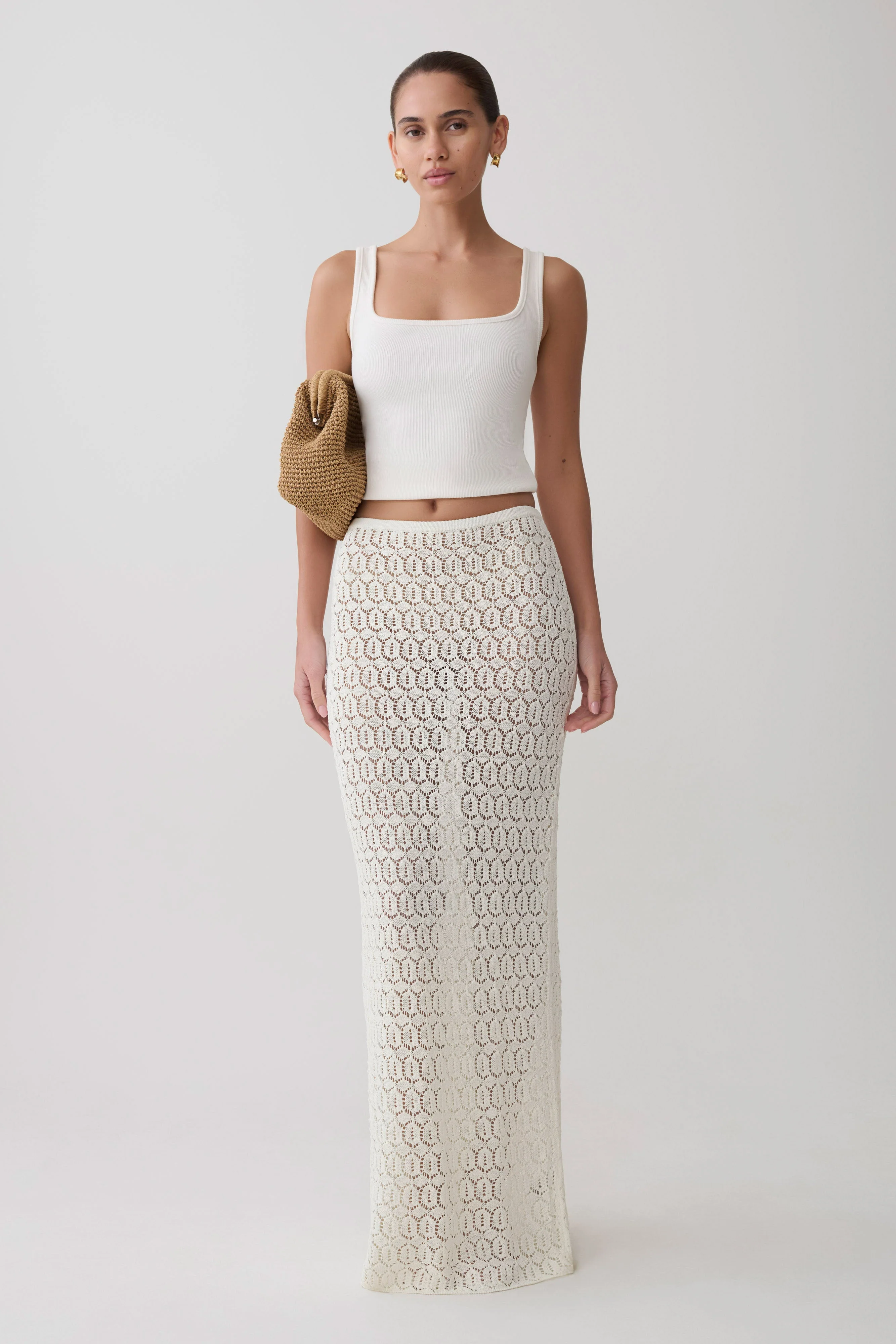 Courtney Crochet Knit Maxi Skirt - Ivory