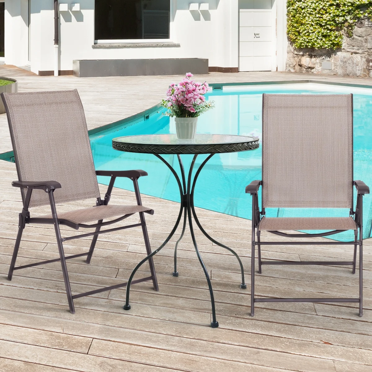 Topbuy Plastic Folding Chair (2 Pack), Brown