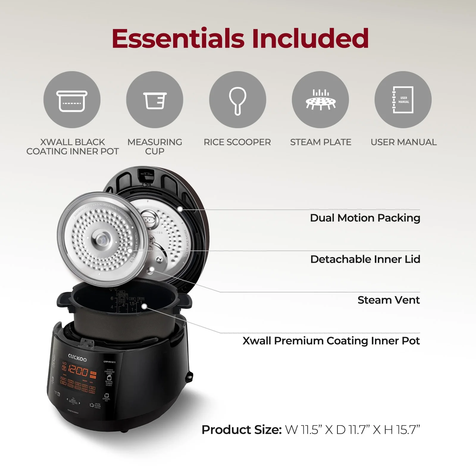 CUCKOO CRP - P1009SB 10 - Cup (Uncooked) Heating Pressure Rice Cooker & Warmer with Nonstick Inner Pot