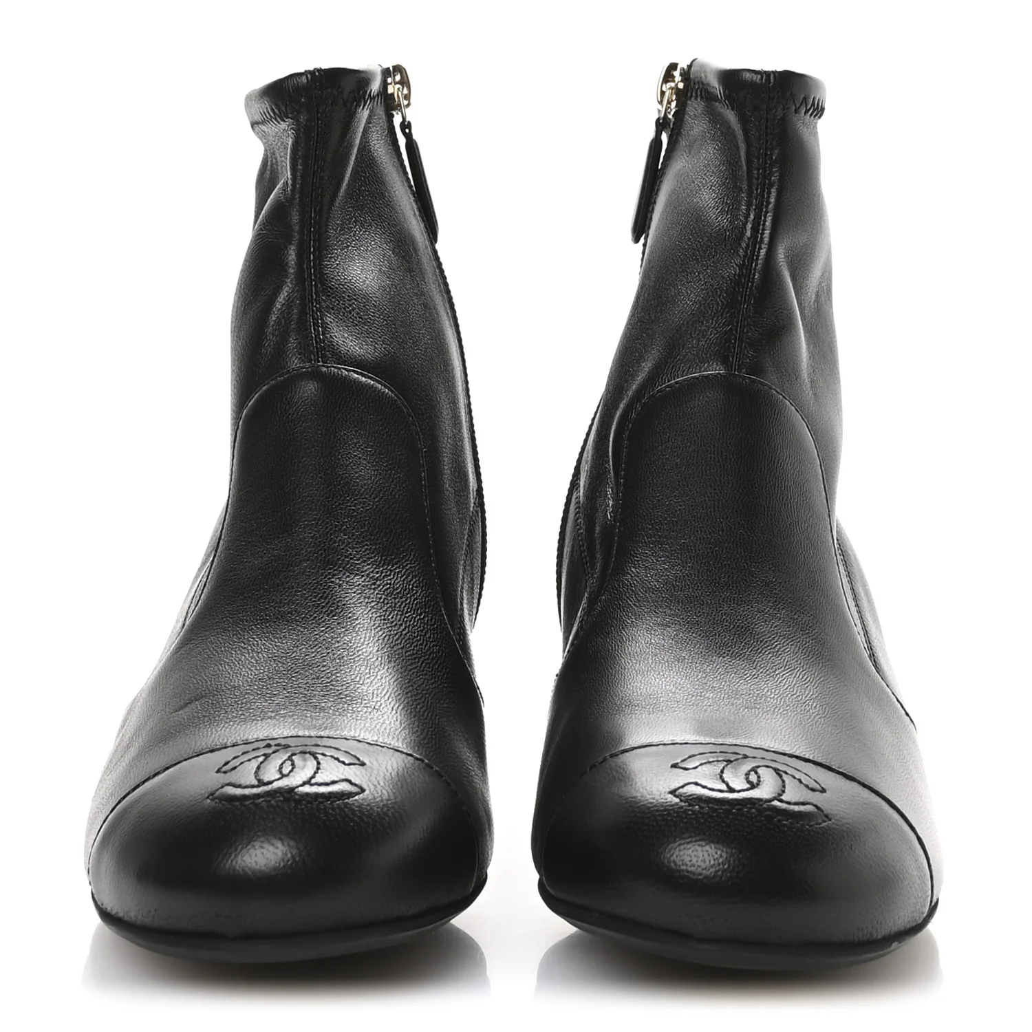 Stretch Lambskin Cap Toe CC Uniform Short Boots 36.5 Black