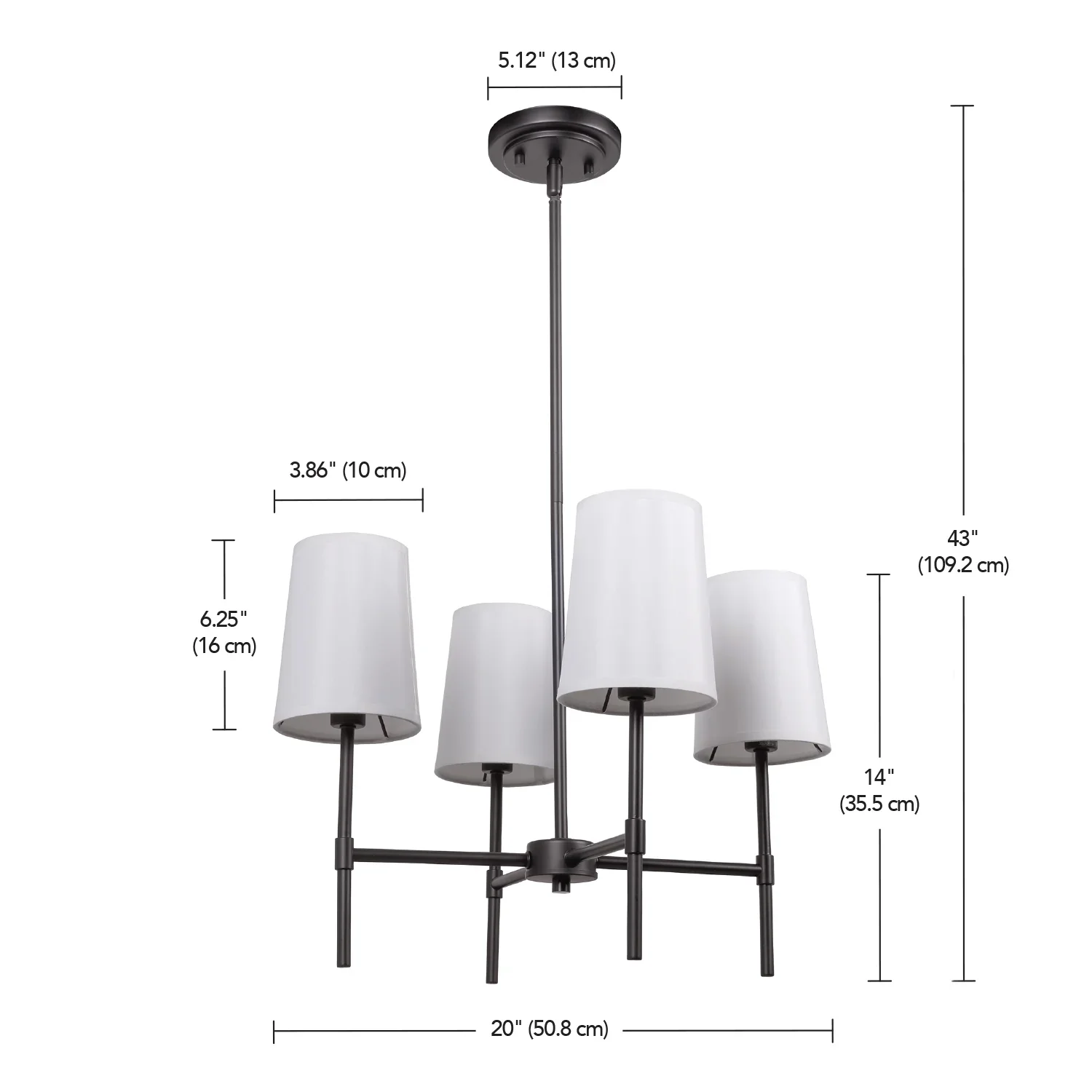 Better Homes & Gardens Meadowood 4-Light Chandelier, Matte Black Finish, White Fabric Shades, LED Bulbs Included