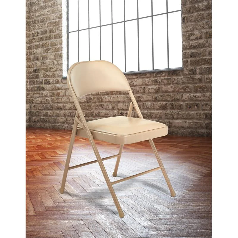(4 Pack) Commercialine Beige Vinyl Upholstered Folding Chair(Beige)