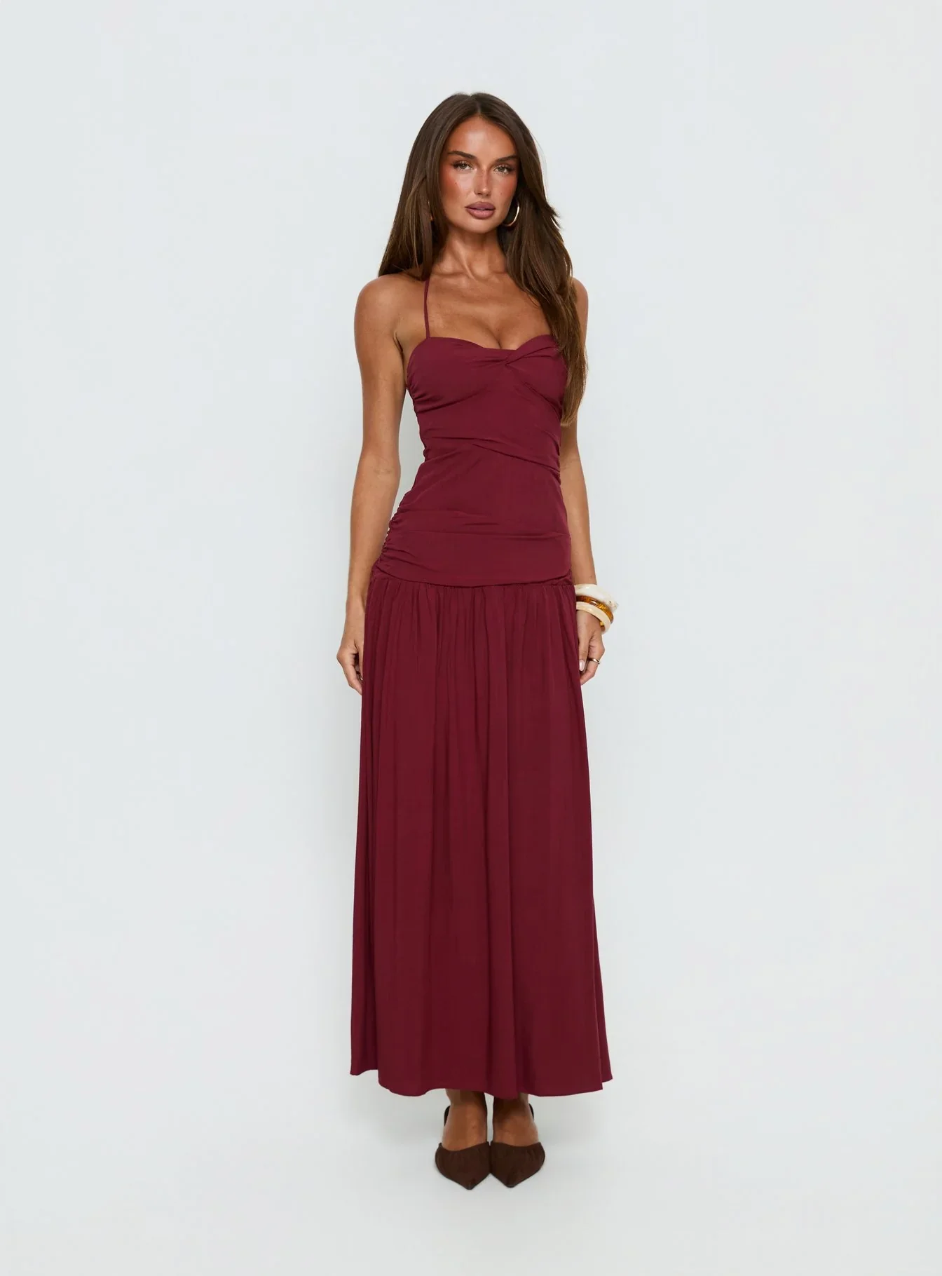 Marguerite Halter Maxi Dress Ruby Wine