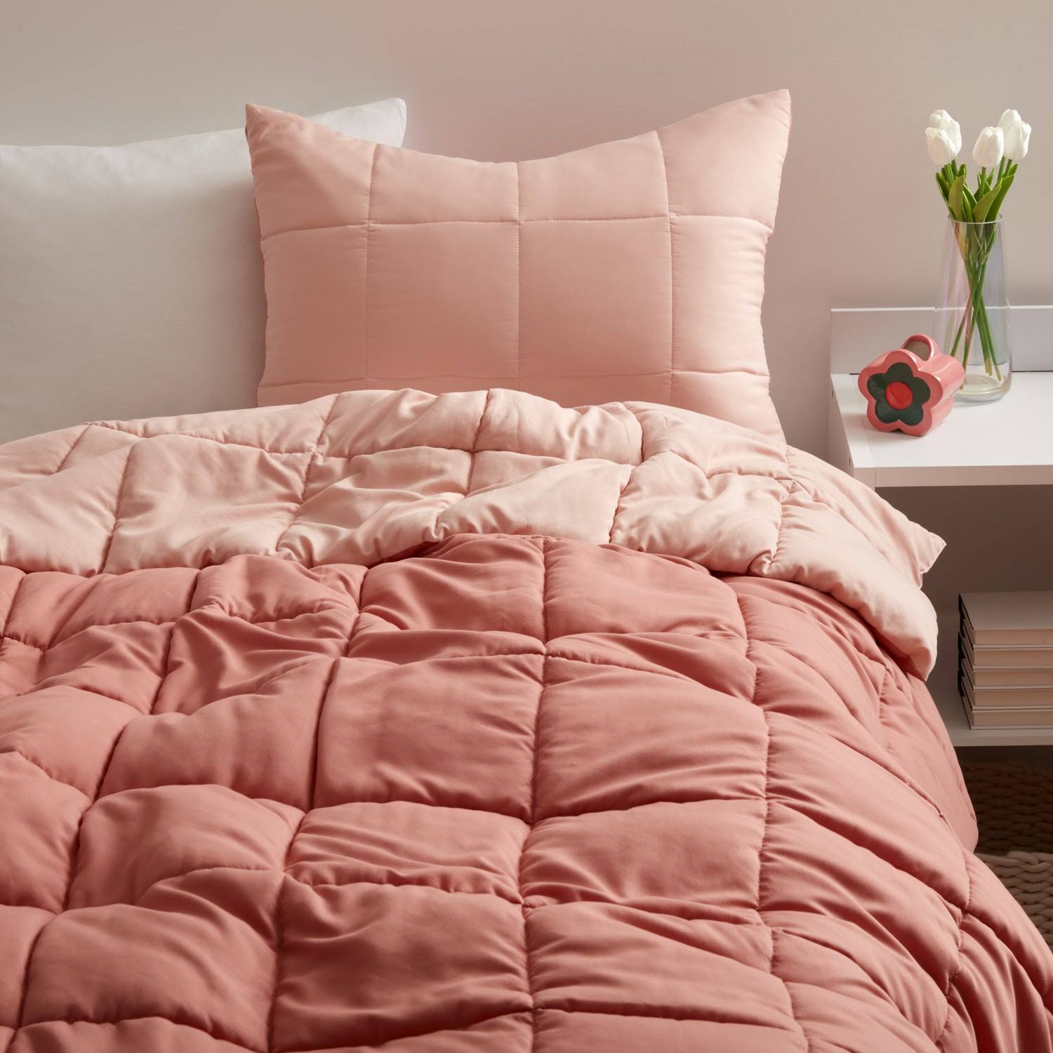 Dormify Reversible Down Alt Comforter and Sham Set , Includes Sham, Twin/Twin XL Bedding, Terracotta, Lightweight, POLYESTER, Dorm or Bedroom