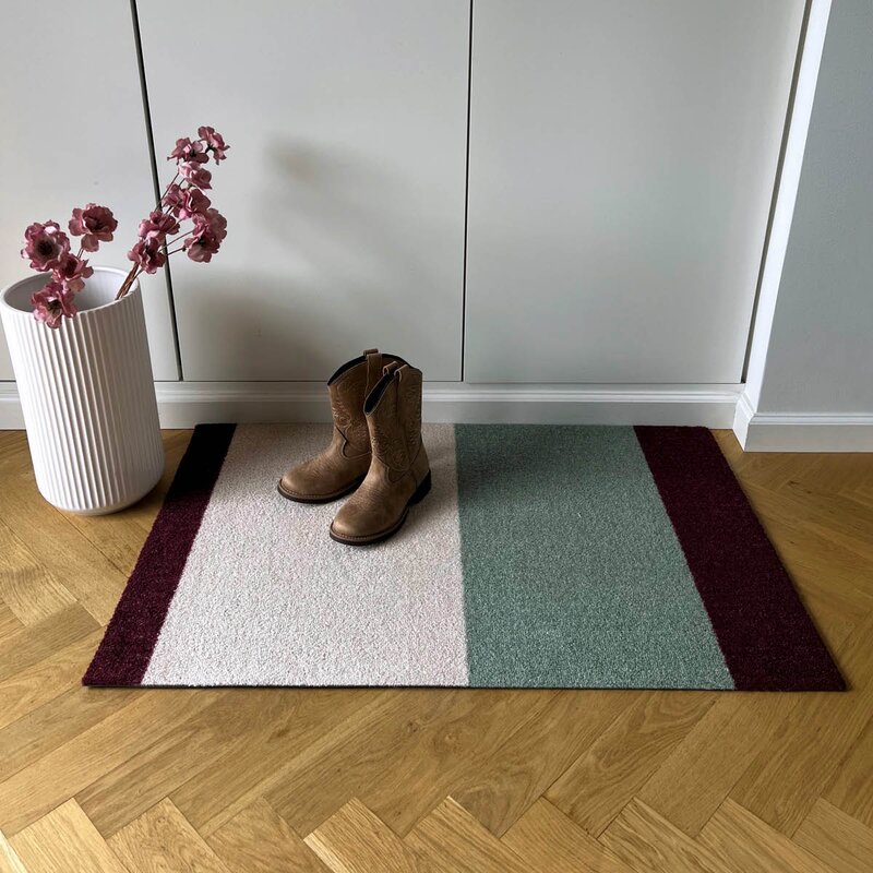Stripes horisontal gulvmatte 90x60 cm bordeaux/green/ivory