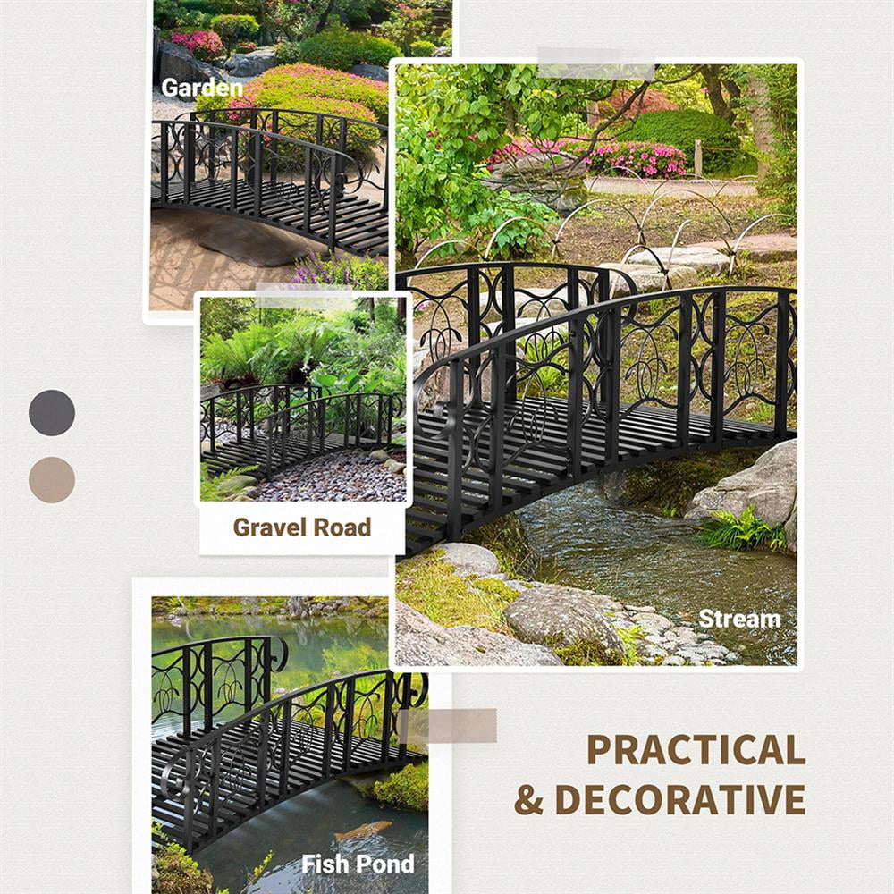 GVN Bridge, Garden Bridge,Metal Arch Backyard Garden Bridge with 660 lbs. Weight Capacity, Safety Siderails, Black