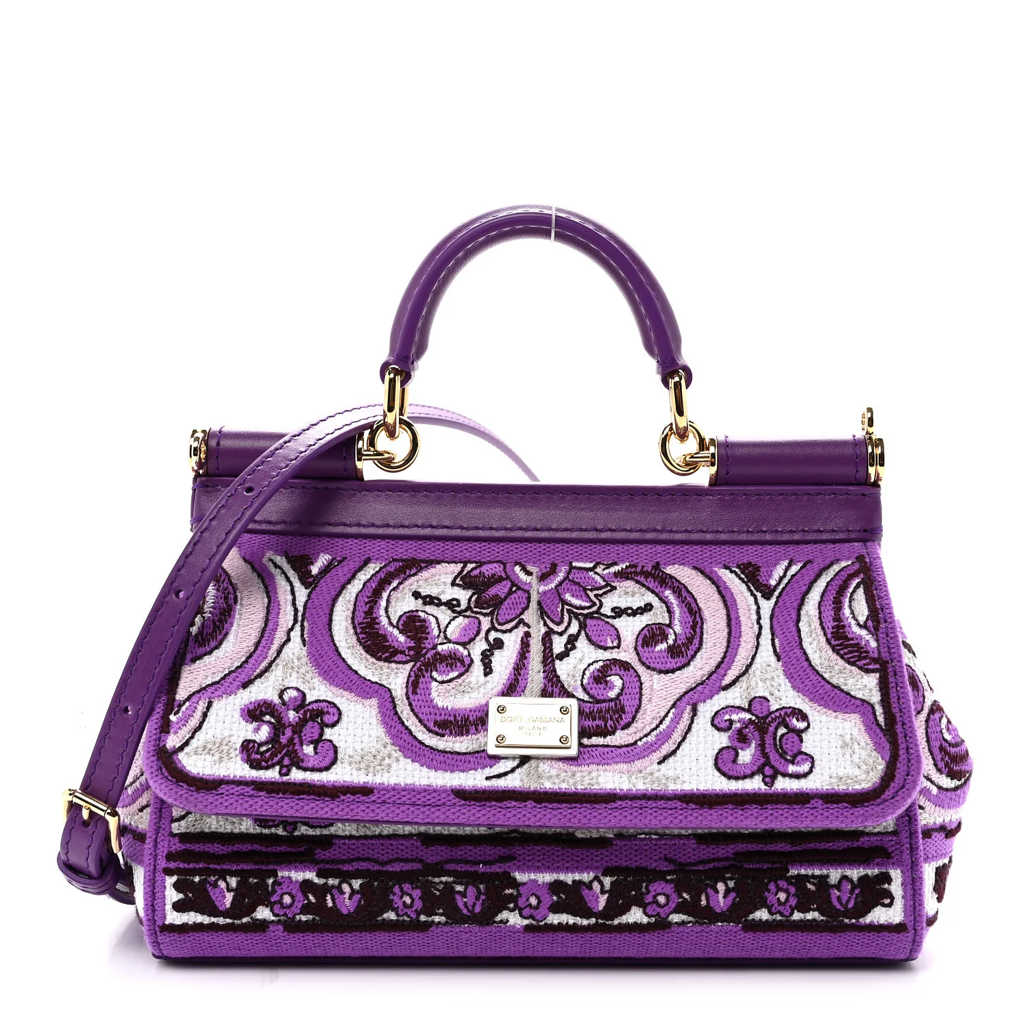 Canvas Embroidery Majolica Small Sicily Handbag Purple