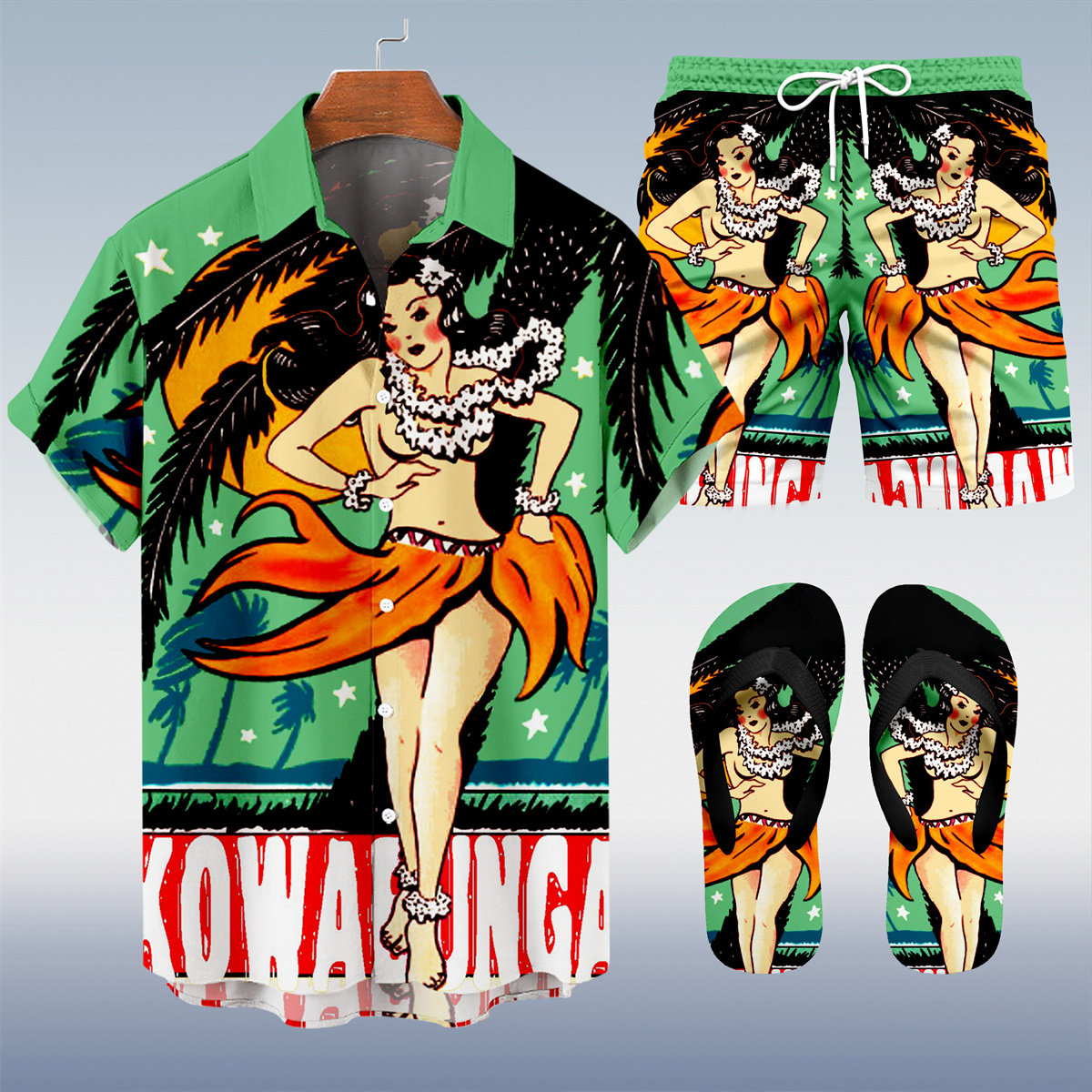 Ensemble trois pièces Suitmens pour homme, imprimé vacances hawaïennes, motif tiki, référence 028