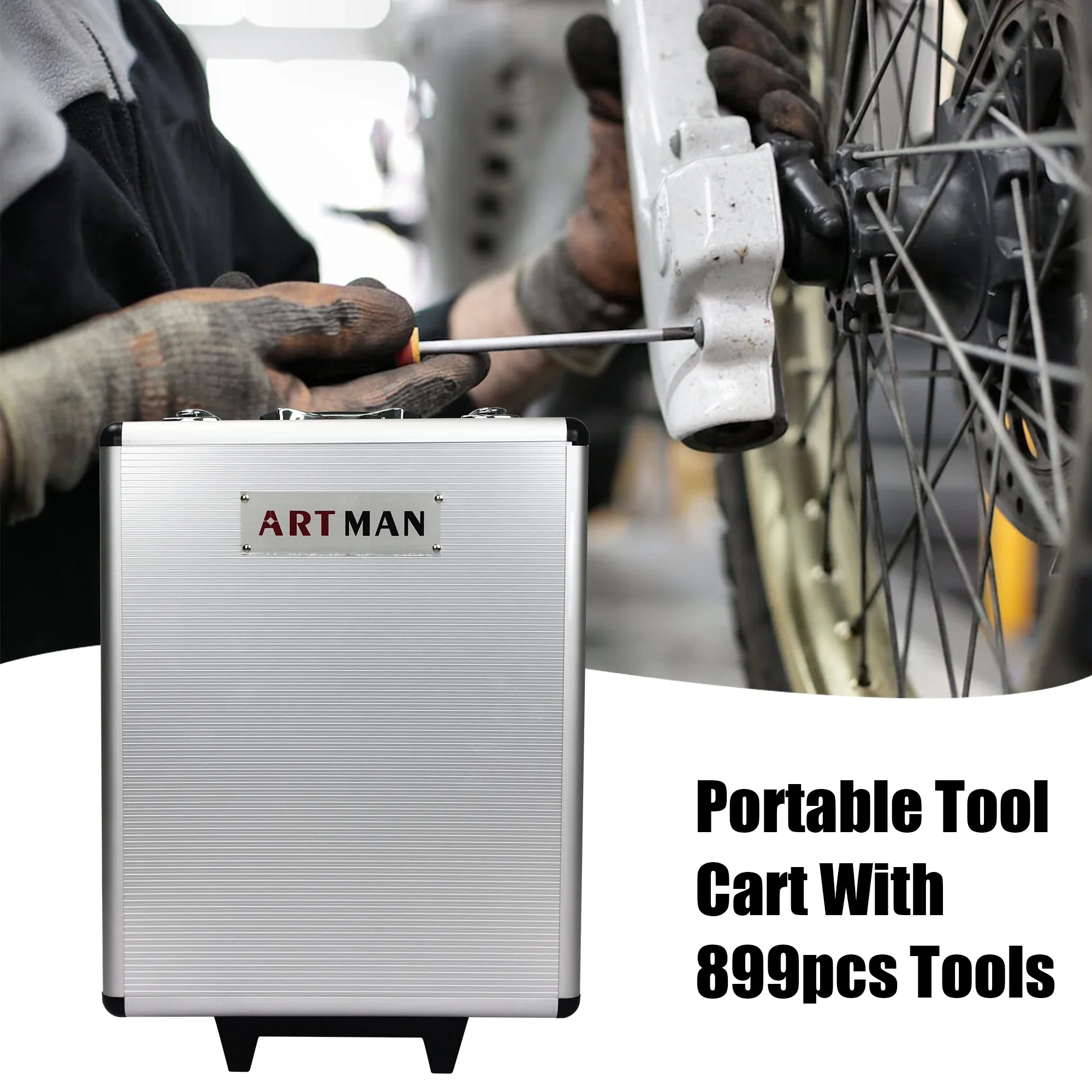 Seizeen 899PCS Tool Set Professional, Mobile Tool box on Wheels with Handle, Mechanics Tool Set W/Hand Tool, Ratchets&Socket Set, Screwdriver Set, 4-layer Tool Case & Tool Kit COMB, Silver