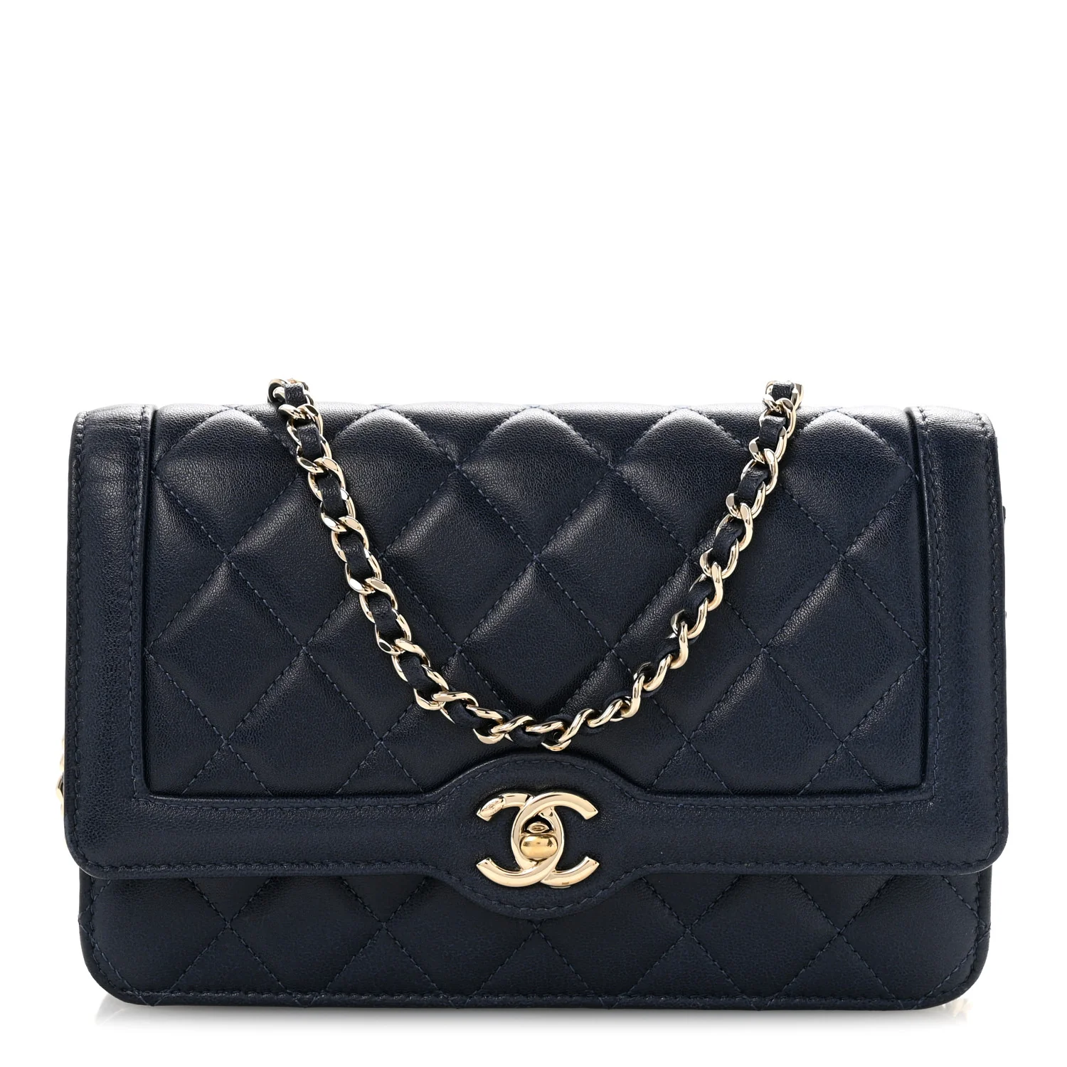 Lambskin Quilted Hold The Line Wallet On Chain WOC Dark Blue