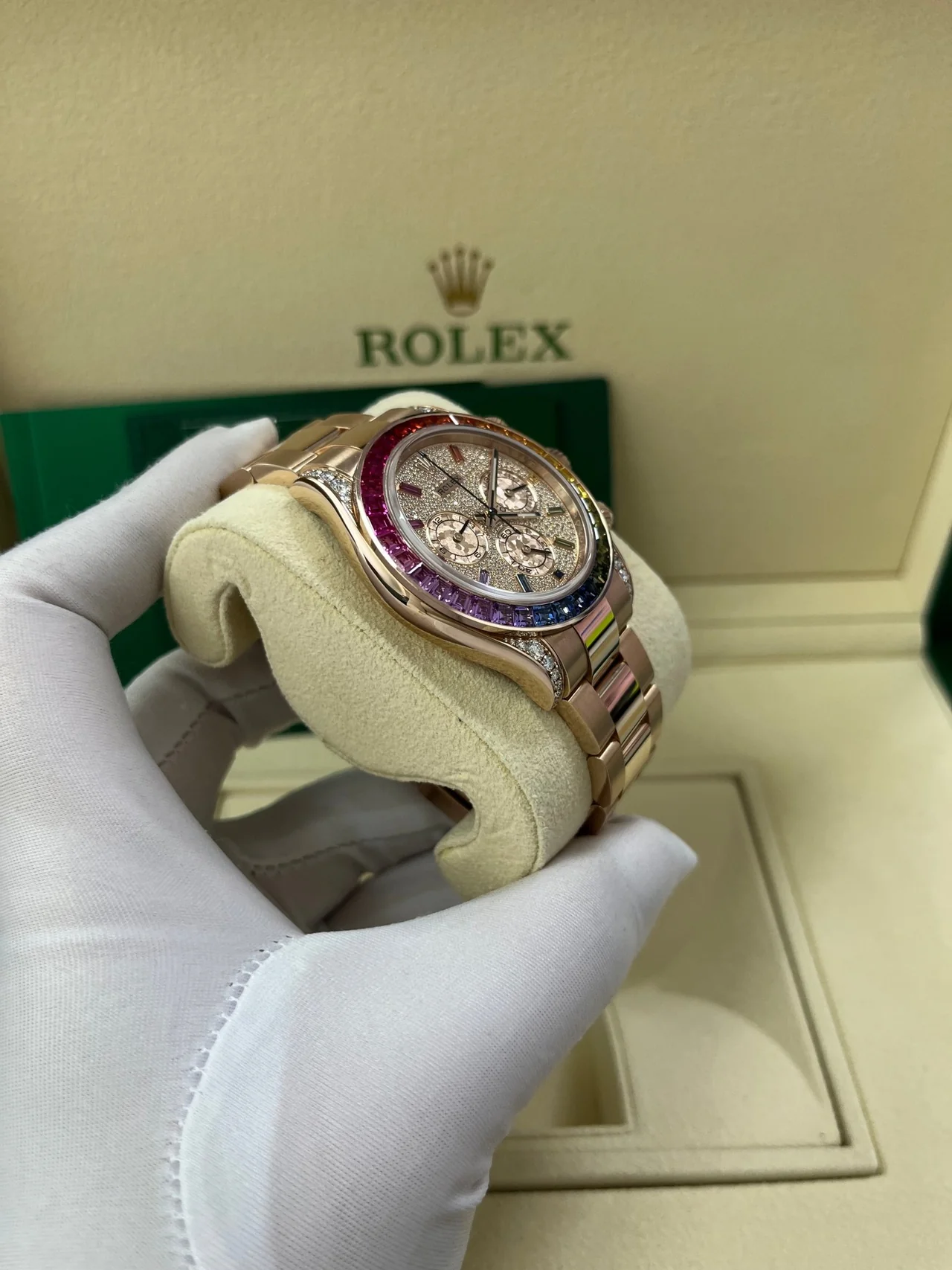 [Super Clone]Rolex Daytona Rainbow Pave DiamondsDial Swiss Replica Watch 18k Rose Gold Bracelet | Ref 116595RBOW