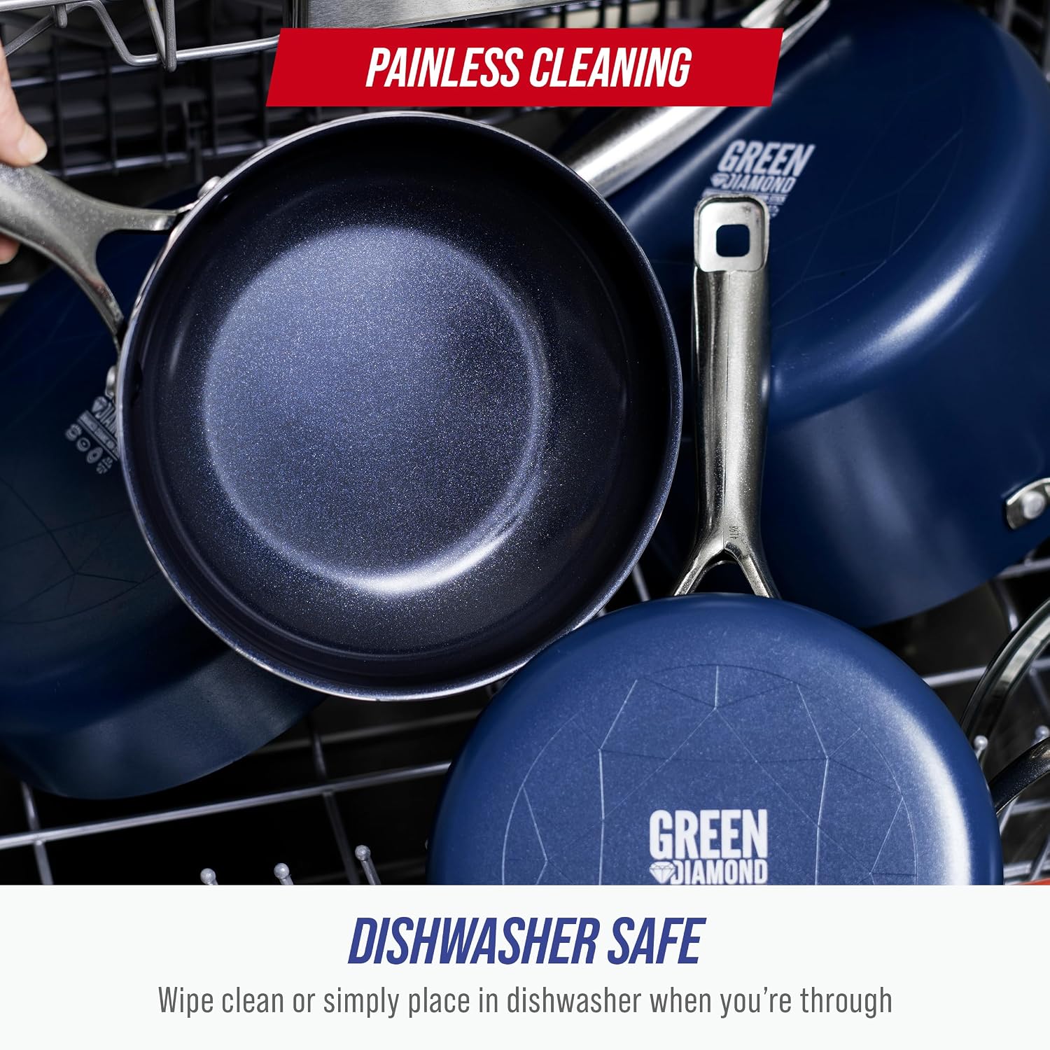 Blue Diamond 14 Piece Cookware Set, Diamond Infused PFAS & PFOA-Free Ceramic Nonstick Pots and Pans, Durable, Non-Toxic, Metal Utensil Safe & Scratch Resistant, Dishwasher & Oven Safe, Blue