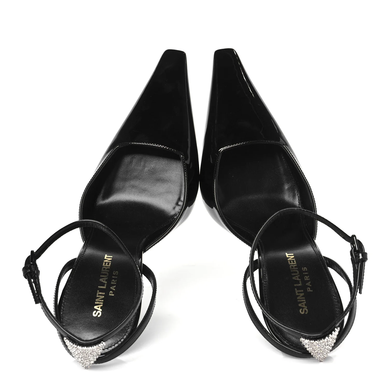 Patent Calfskin Crystal Anouk Pumps 38 Black