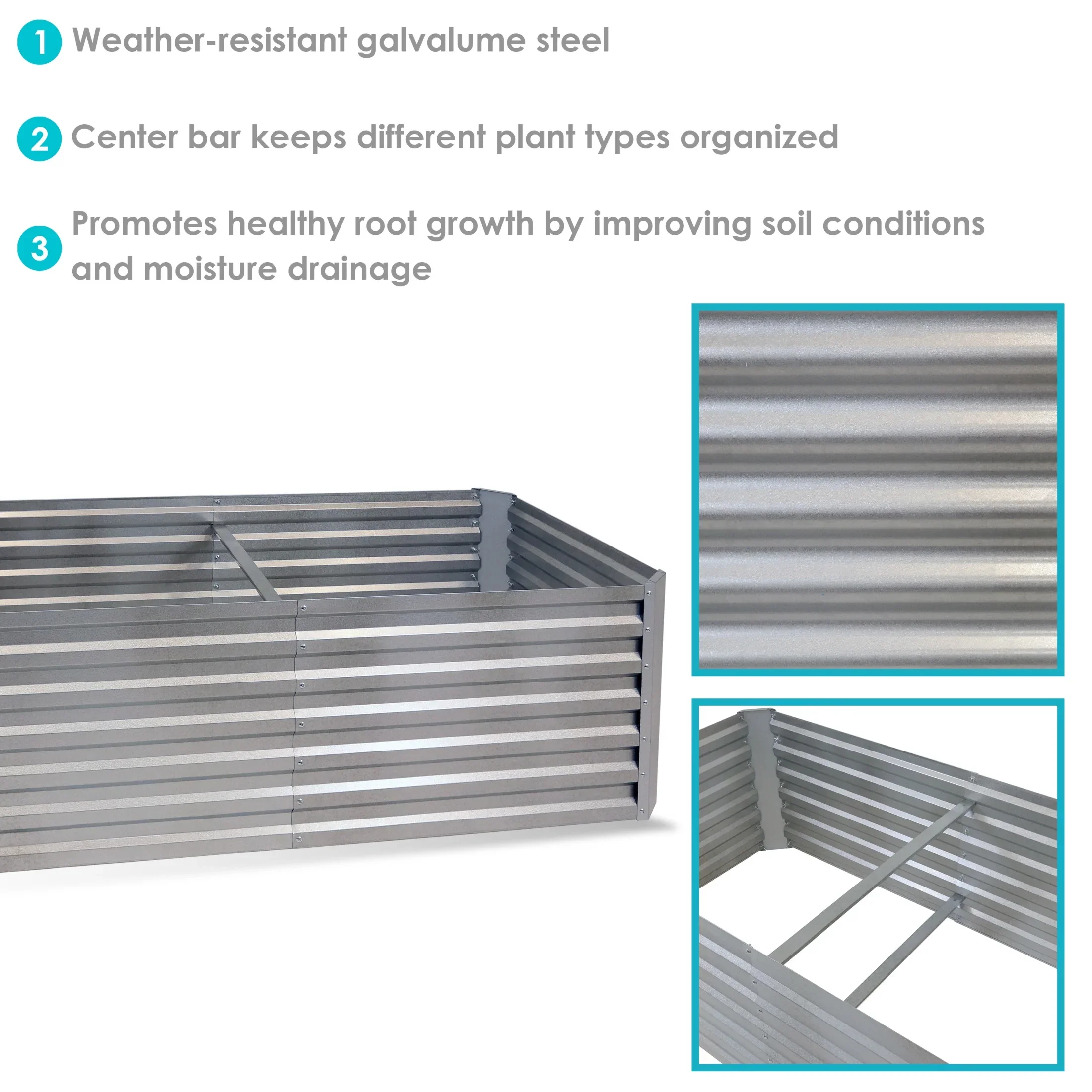 Sunnydaze 71 x 35.5 x 23.5 Rectangular Silver Galvalume Steel Raised Garden Bed