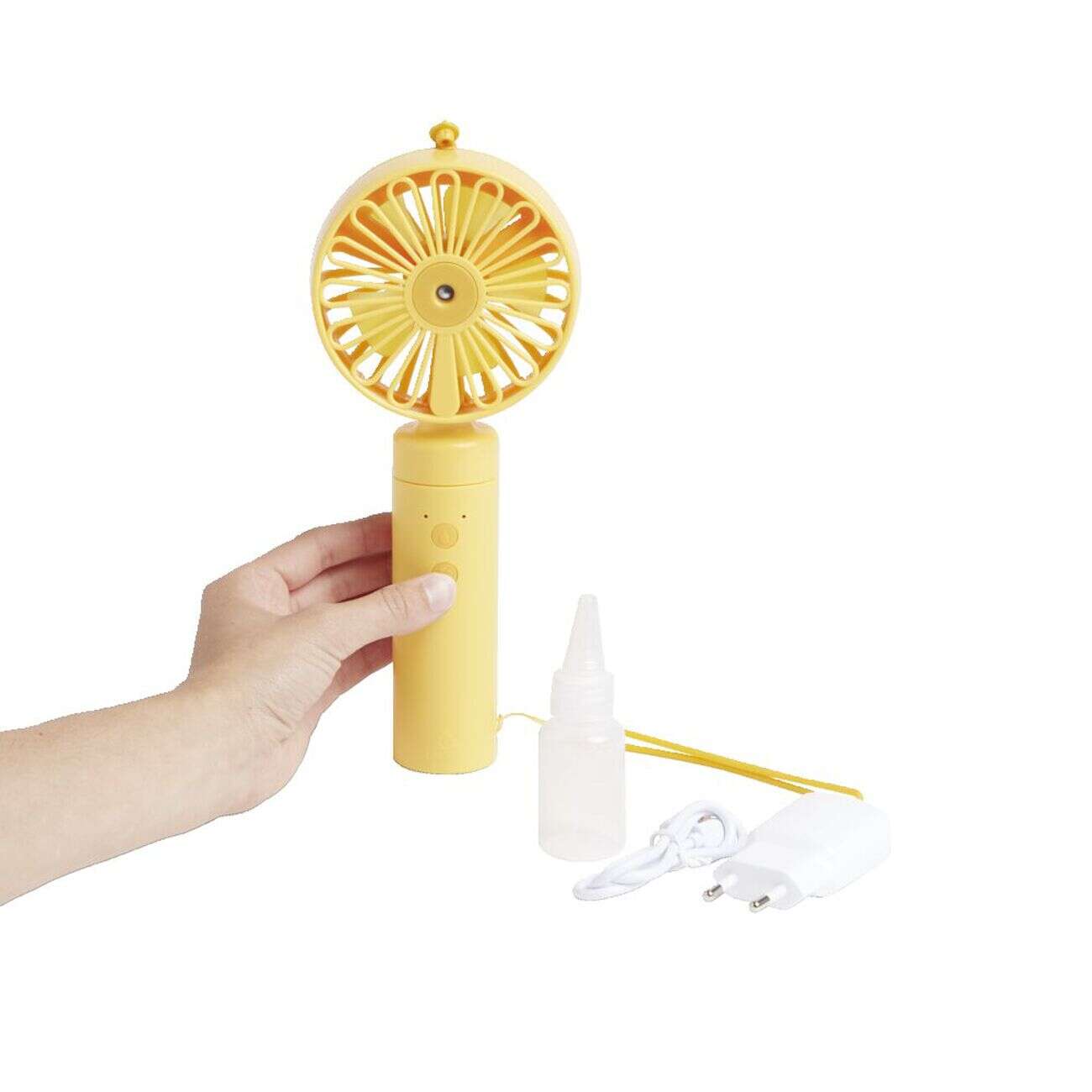 Ventilateur à main brumisateur USB 3 vitesses jaune