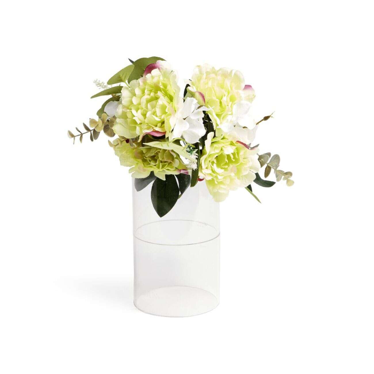 Fleur artificielle piquet pivoine/hortensia/eucalyptus orange Ø20xH40cm