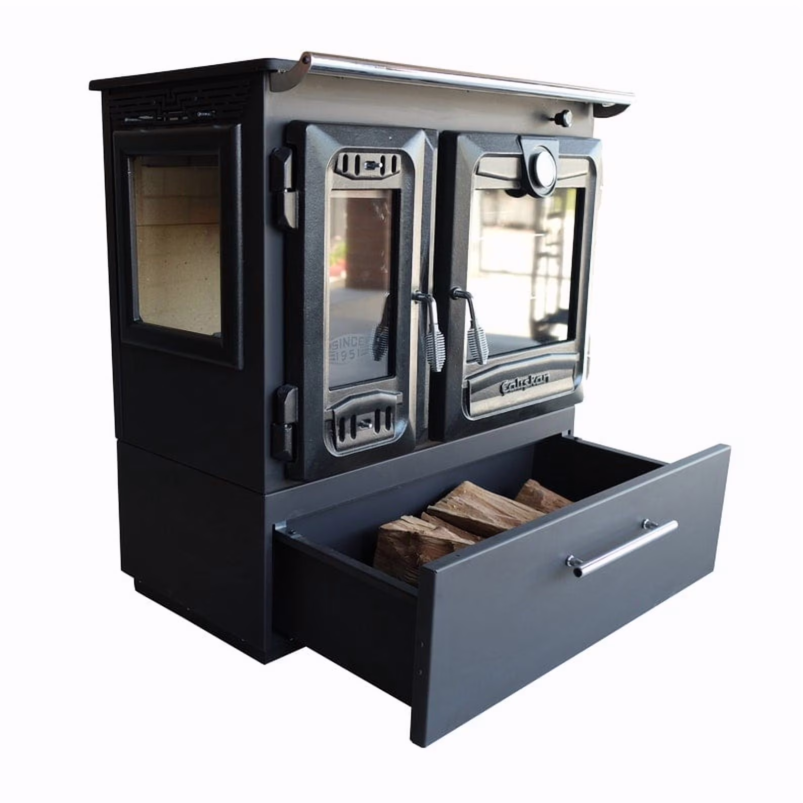 Multifunctional Wood Burning Cast Iron Stove with Oven 3D Box Cooking Baking Heating Stove Suitable For Tiny House and Farm House(Stove)