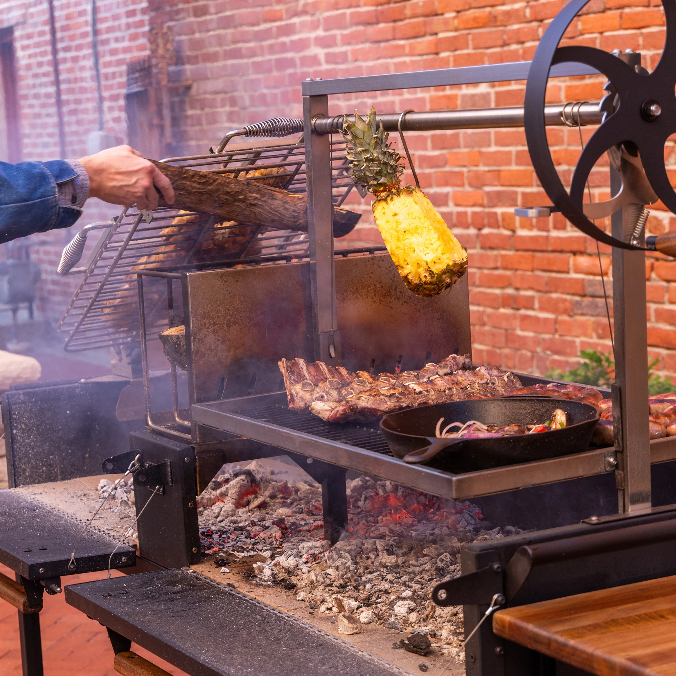 Backyard Discovery Argentine Santa Maria XL Wood Fire & Charcoal Steel Grill, Asado Clamp