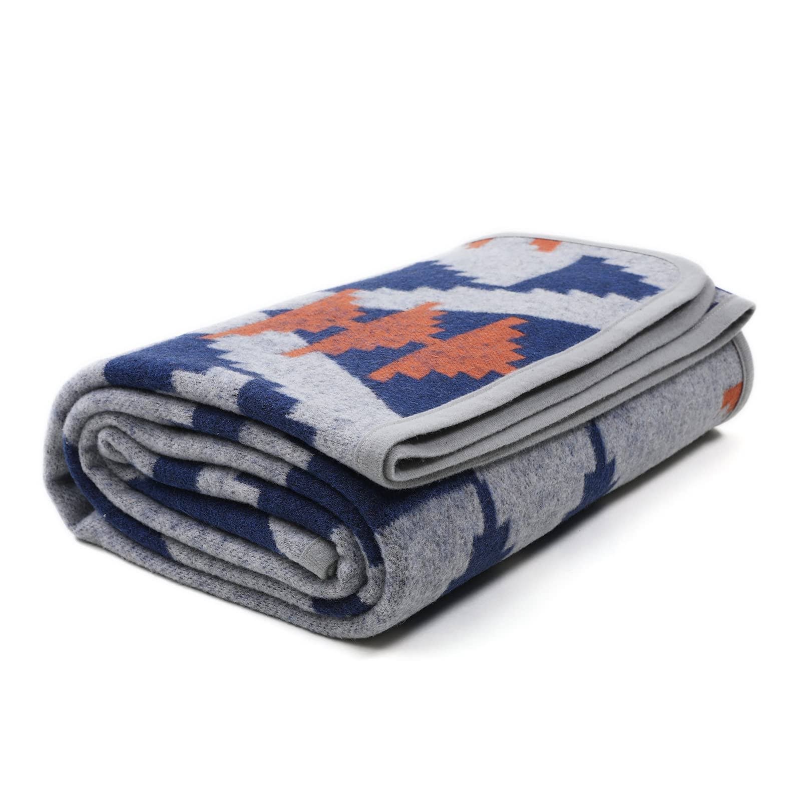 ACUSHLA Merino Wool Blanket - Soft Warm Thick Bed Couch Outdoor Camp Travel Car Blanket Throw All Weather Aztec Style Grey 63