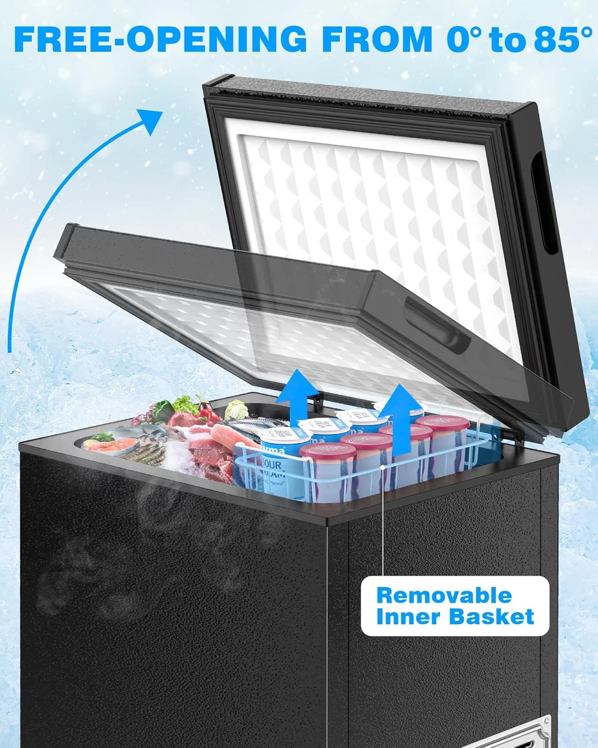 Crzoe 1.8 Cu.ft Chest Freezer with Removable Basket and Bottom Defrost Water Drain Freestanding Mini Freezer with Adjustable 7 Thermostat for Home/Apartment, Black