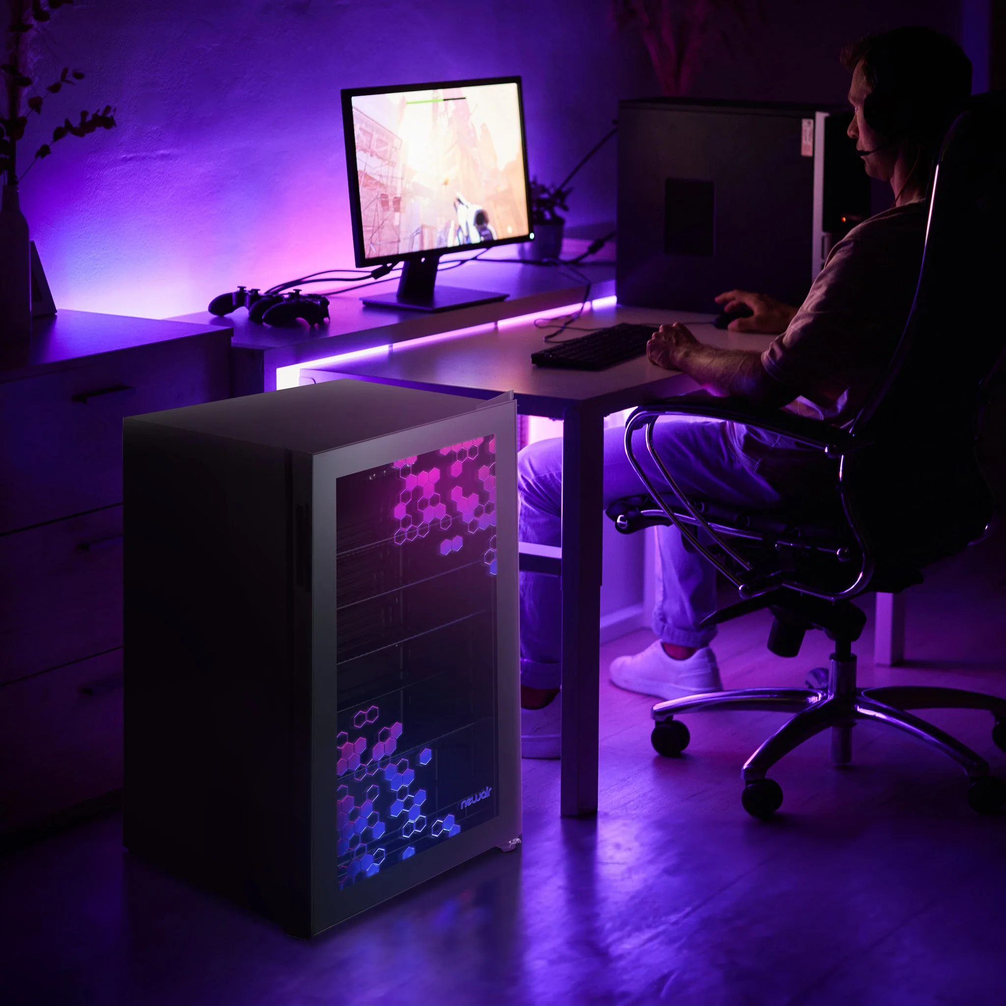 Newair Prismatic Series Beverage Fridge with RGB HexaColor LED Lights