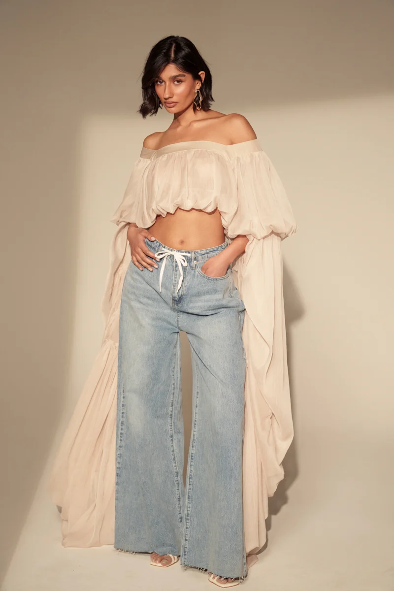 SLOUCHY SQUARE NECK LONG SLEEVE BLOUSE TOP - Akira Store