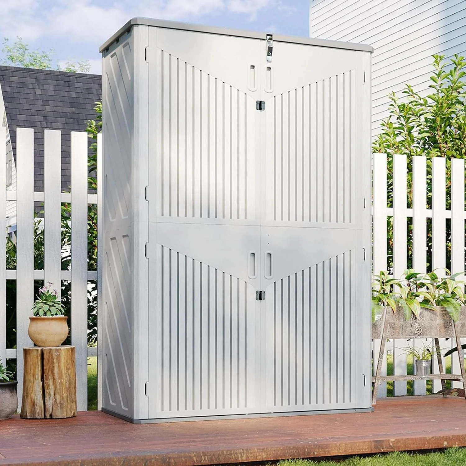 Outdoor Storage Shed, 64 Cu.Ft Vertical Storage Sheds Outdoor with Floor, Outdoor Waterproof Storage Cabinet for Garage Storage, Pool Storage, Bike Shed, Garden Shed, Outdoor Storage(White)(64 Cu.Ft) - Image 8