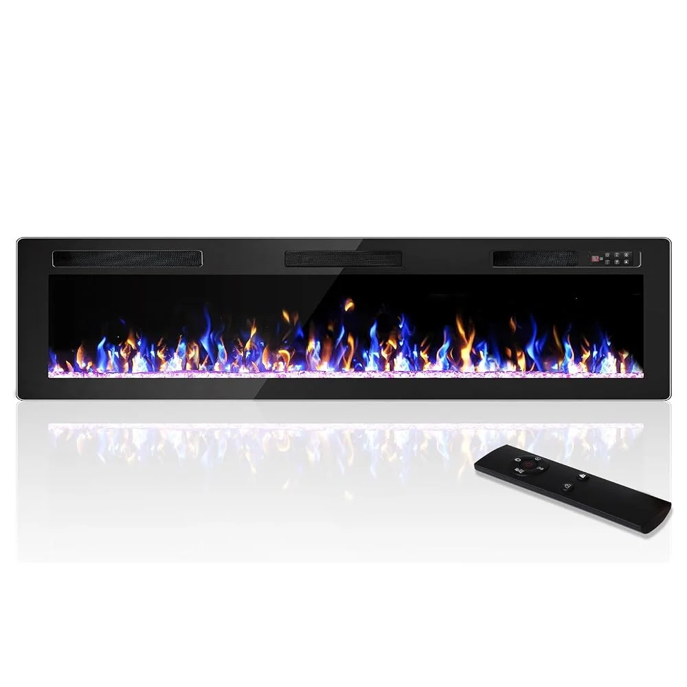 VENDROZ 72 Inch Electric Fireplace Ultra-Thin Recessed & Wall Mounted