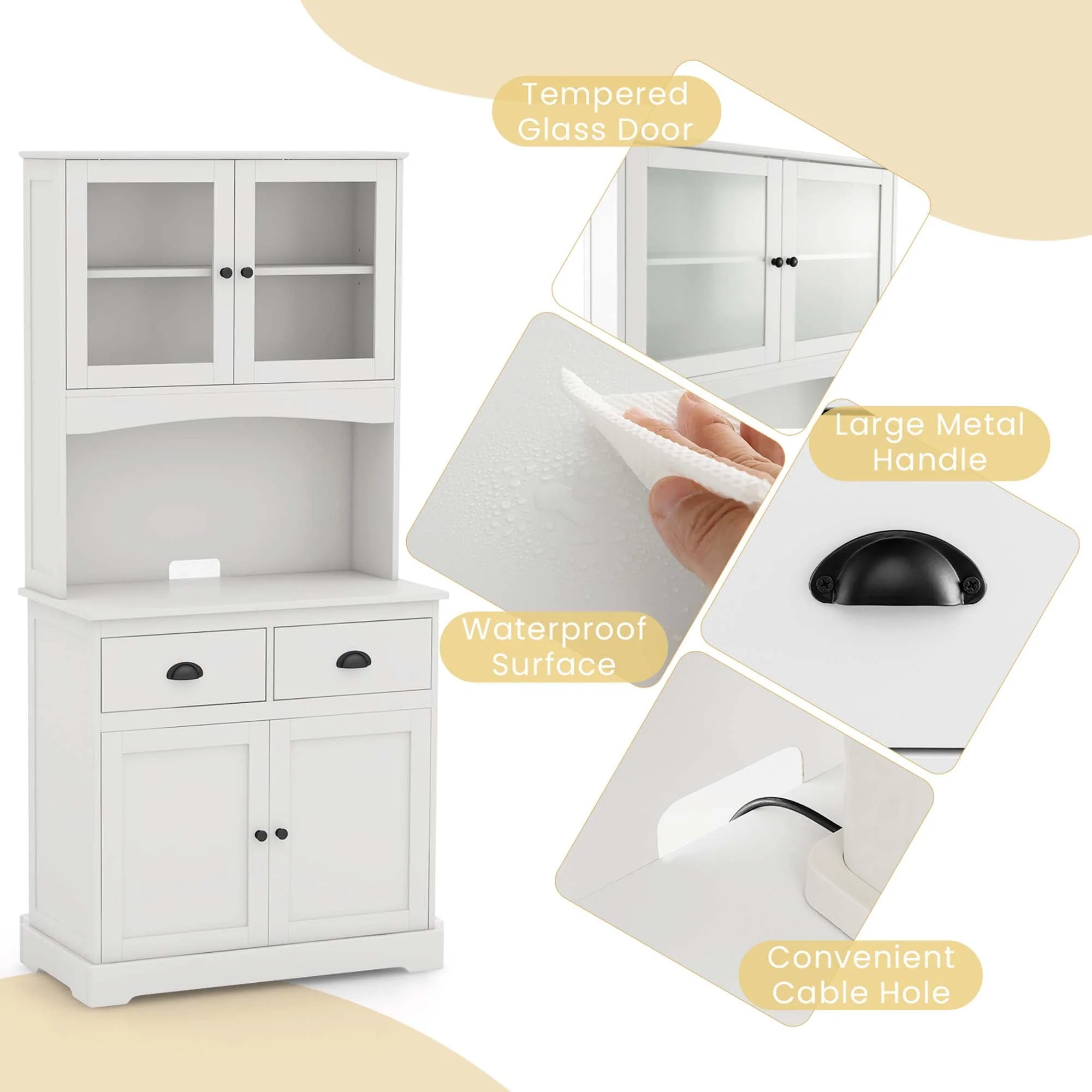Costway 67'' Storage Cabinet Closet Kitchen Pantry Cupboard with Adjustable Shelves White(Black/Black) Image 8