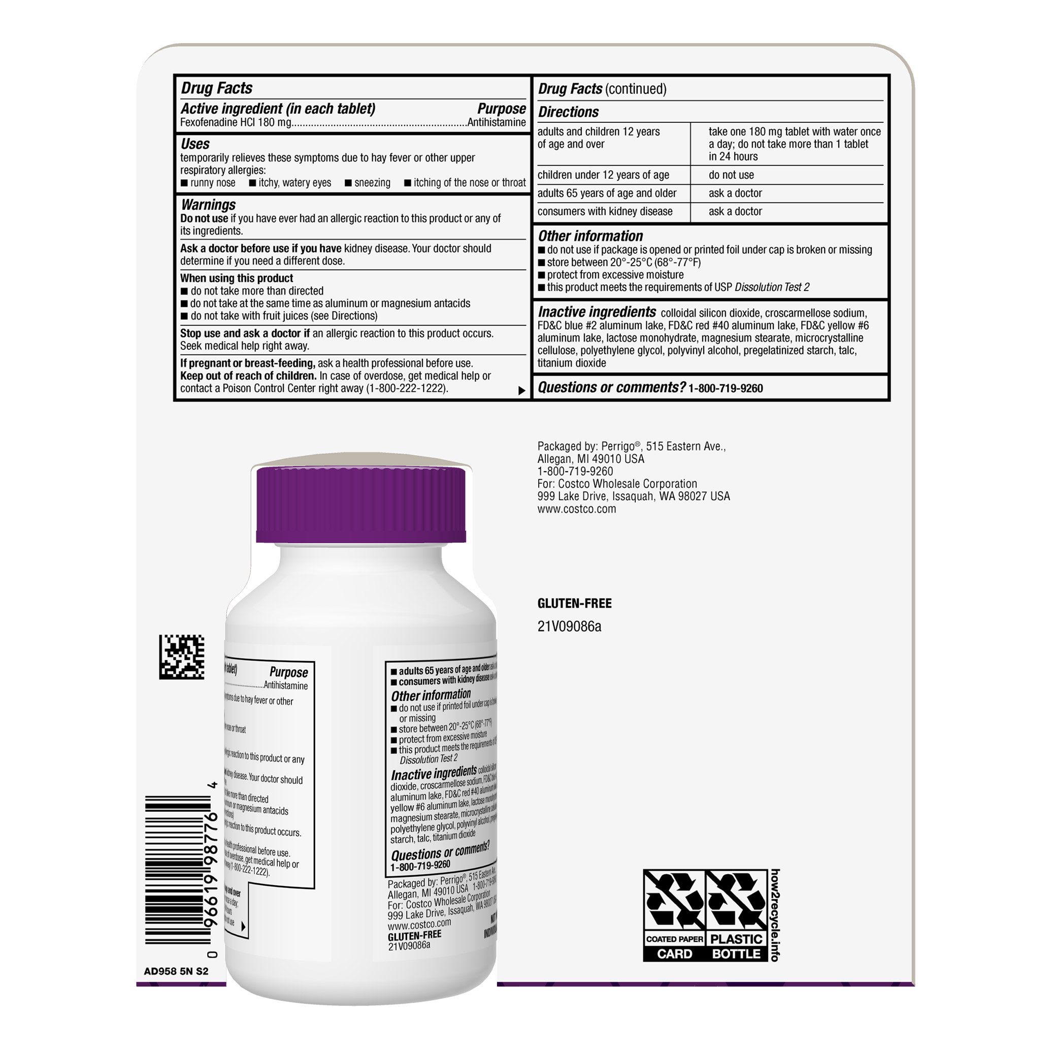 Kirkland Signature Aller - Fex Antihistamine 180 Mg., 180 Tablets