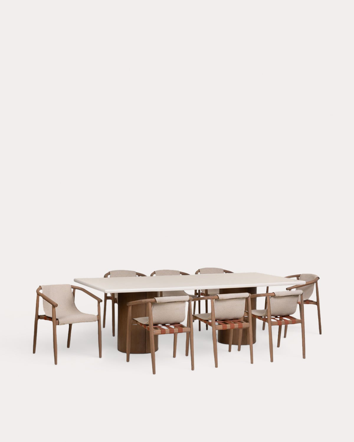 Set Eneiza - Clhoti - Set de Mesa Rectangular de Cemento Eneiza (230x110 cm) y 8 Sillas con Reposabrazos de Madera Clhoti de Exterior