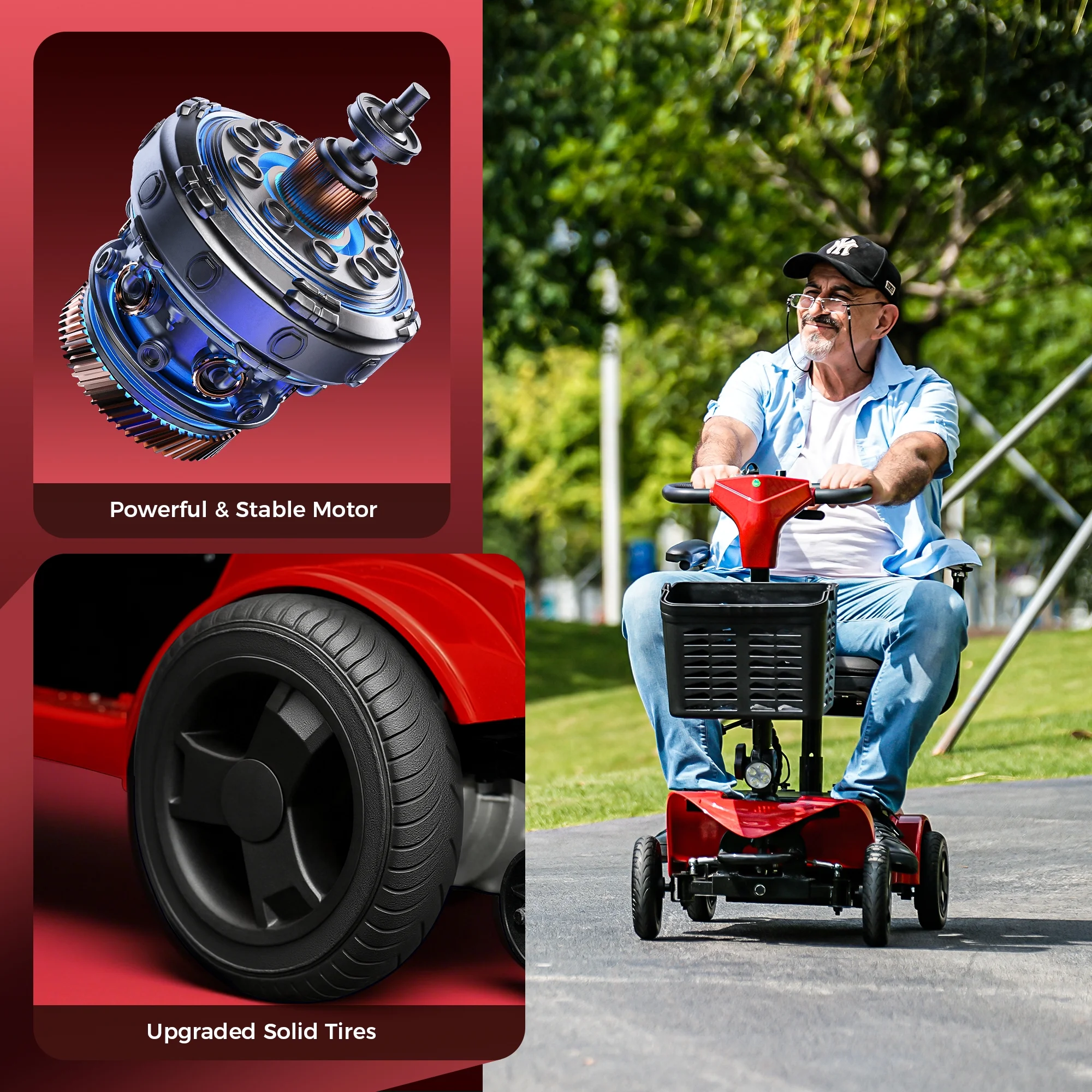 4 Wheel Mobility Scooter for Seniors, Wider Seats Foldale Electric Wheelchair Device for Travel, Upgraded for Superior Performance, Red(Red) - Image 2
