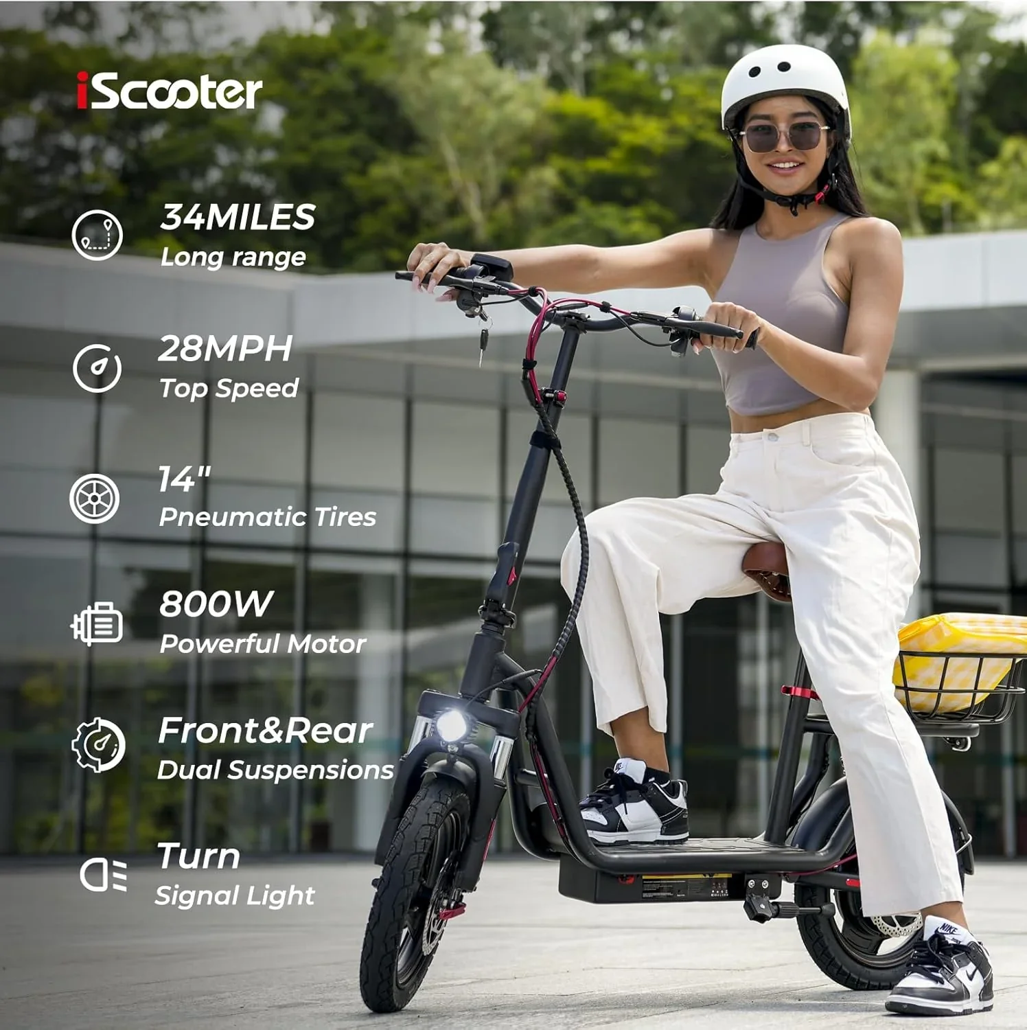 Trottinette électrique iScooter avec siège, vitesse maximale de 28/19/15,6 mph, double suspension