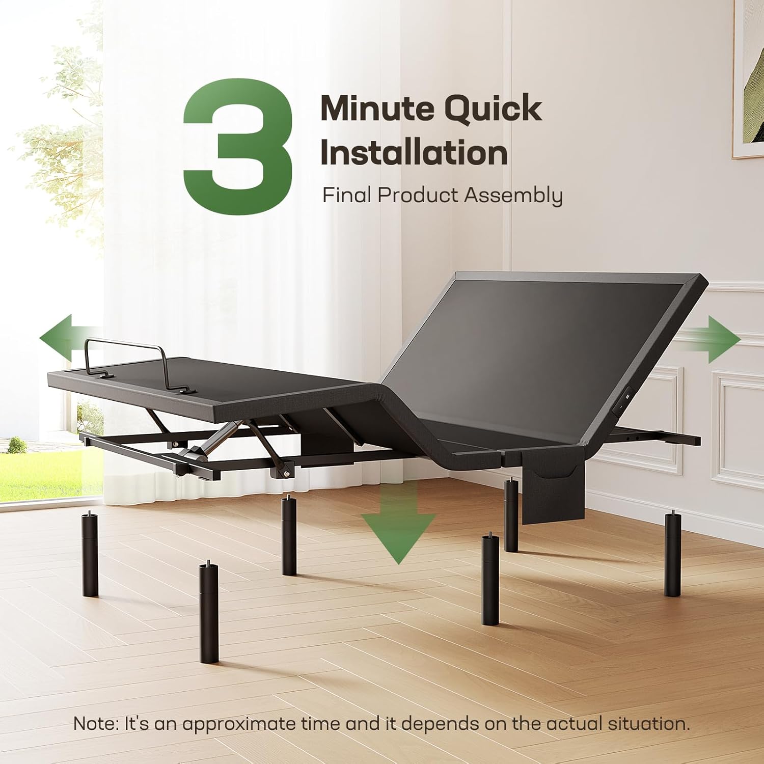 Marsail MS01-1 Full Adjustable Bed Base with Massage, 4 Ports USB A&C Bed Frame with Under-Bed Nightlight, 3 Minutes Fast Assembly, Wireless Control Adjustable Bed with 4 Height Options