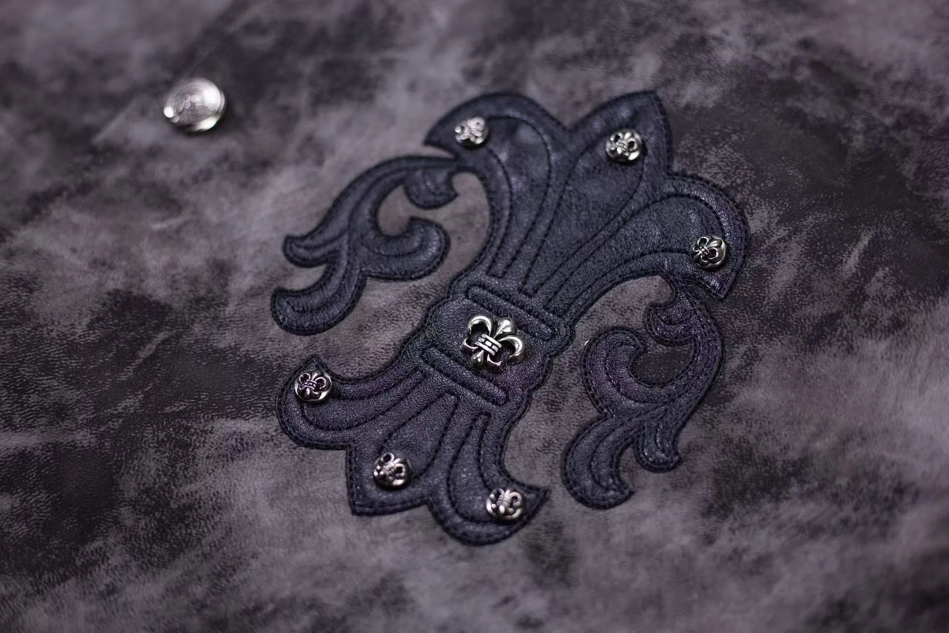 Chrome Hearts Fleur-de-lis Patch Varsity Jacket - Grey Tie-dye Outerwear A5588
