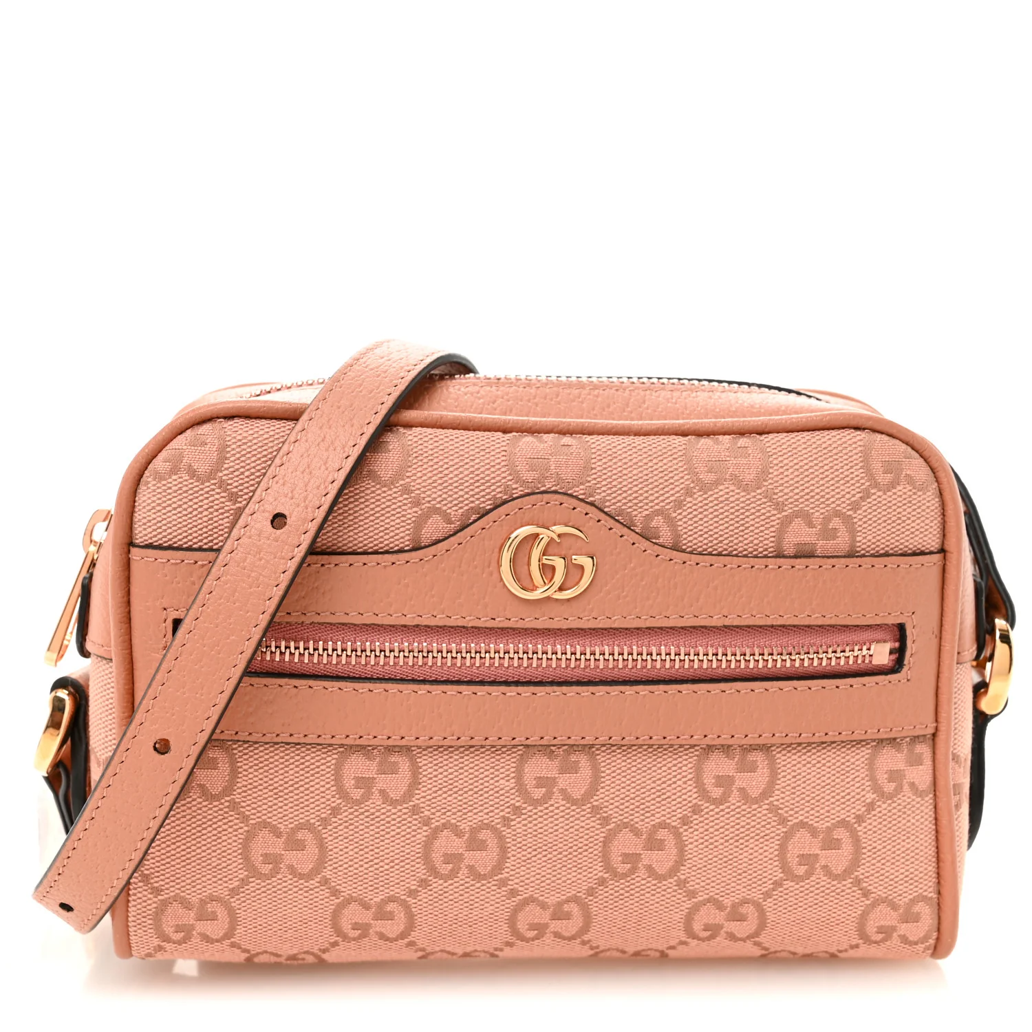 Monogram Textured Dollar Calfskin Mini Ophidia Shoulder Bag Cloche Rose Pink