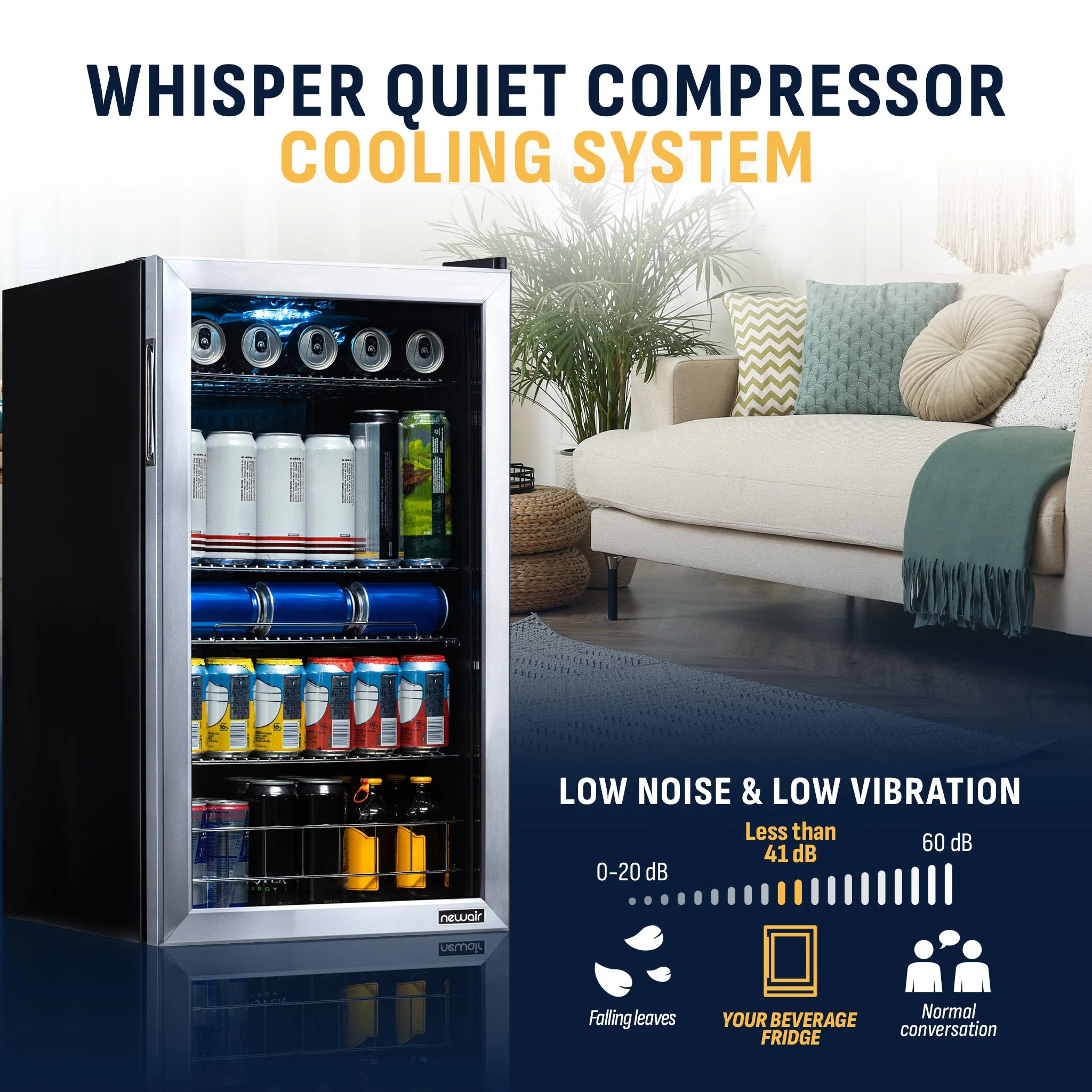 Newair 126-Can Freestanding Stainless Steel Beverage Fridge - 18.9